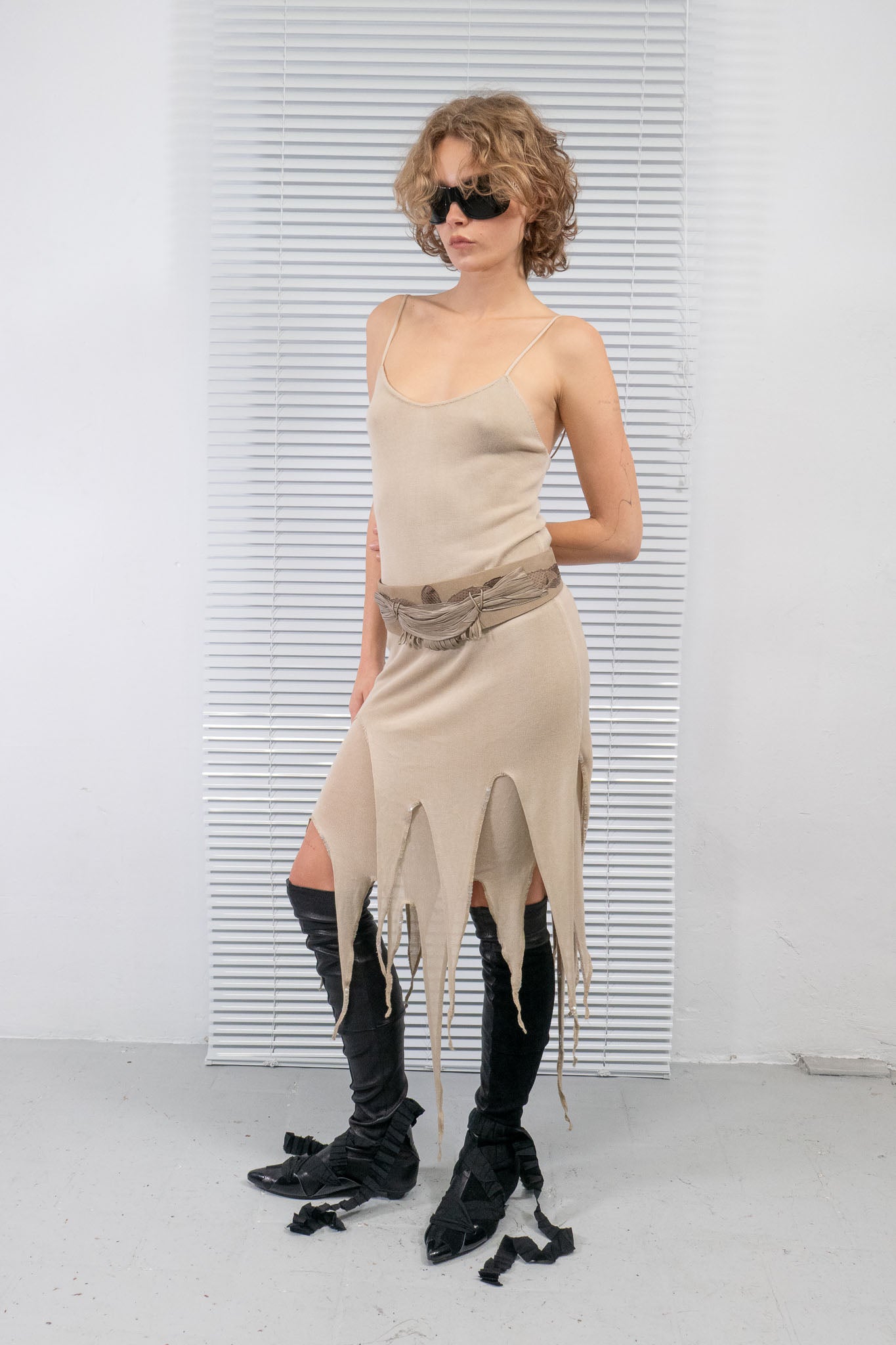 DECONSTUCTED RUFFLES KNIT DRESS