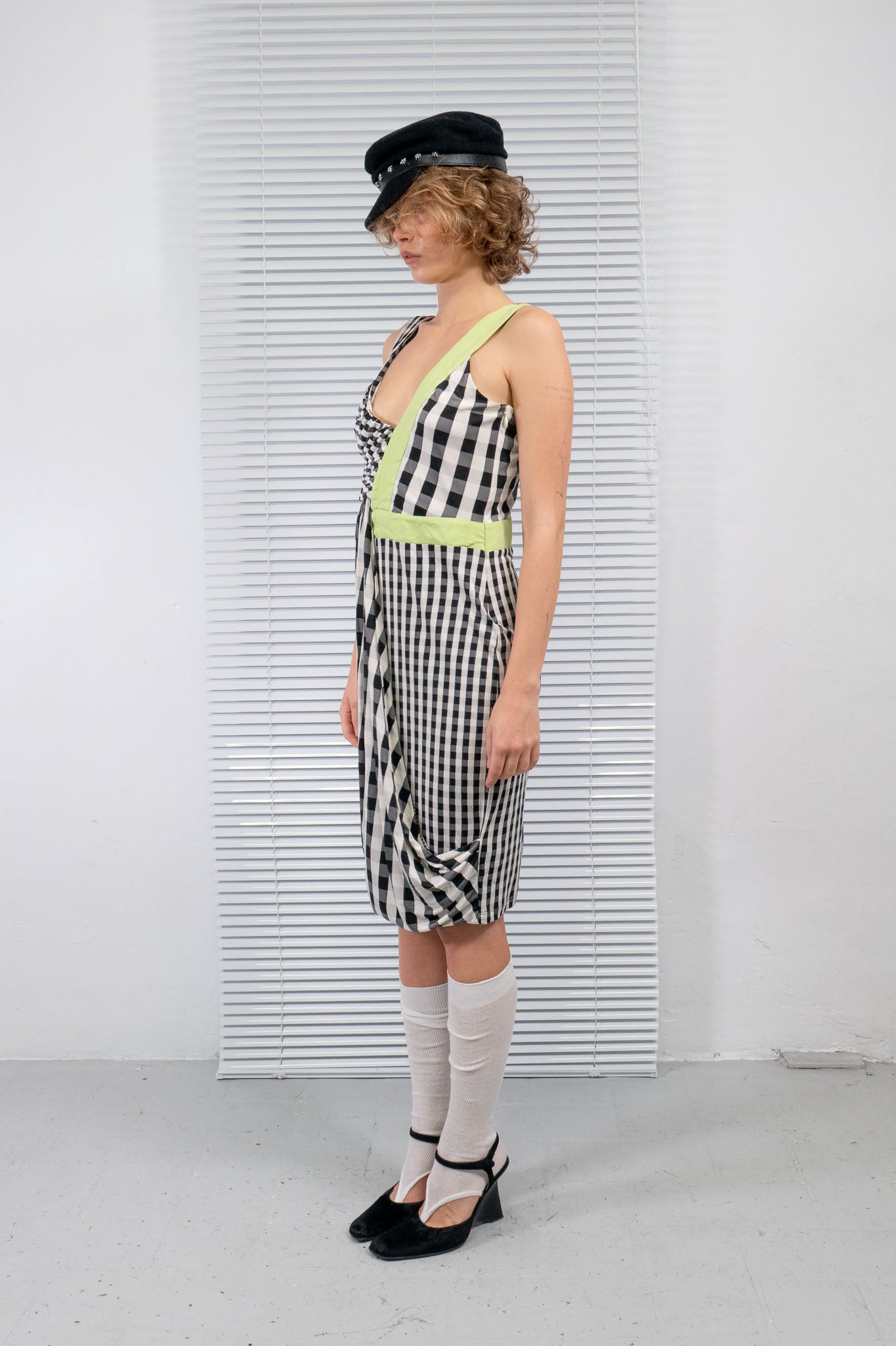 ARMANI GINGHAM LIME DRAPED DRESS