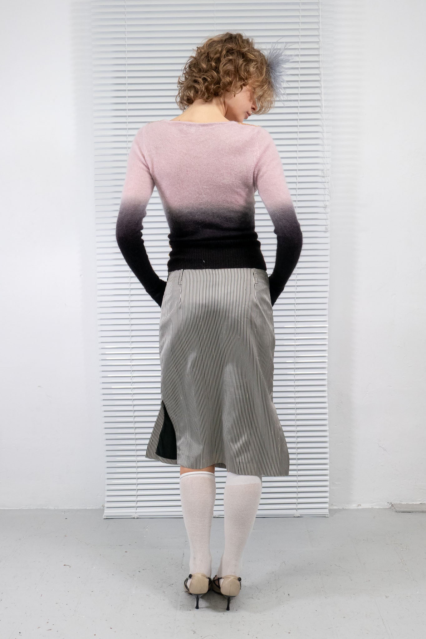 STRIPED SILK MIDI SKIRT