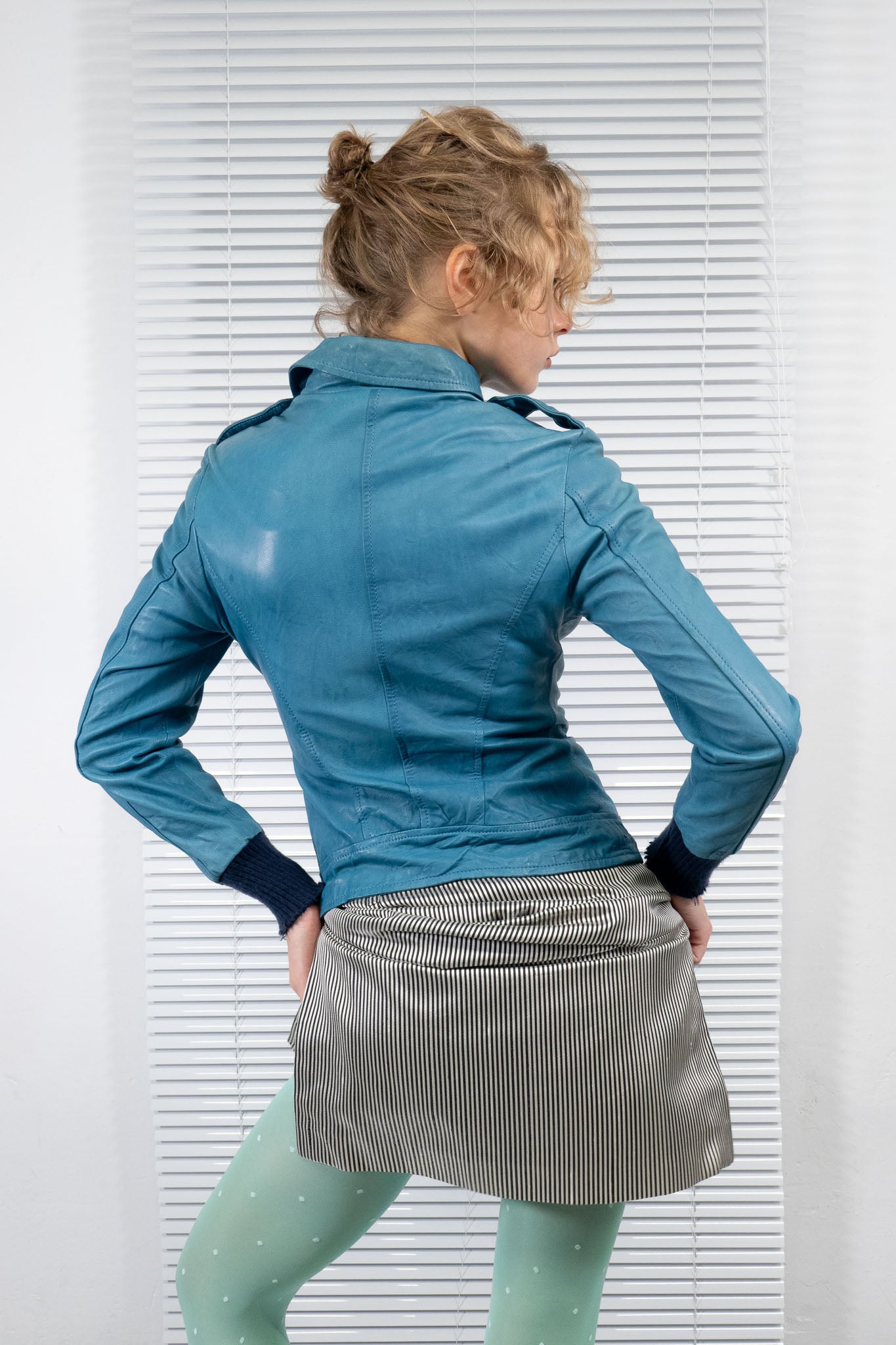 GORGIO BRATO BLUE LEATHER CROPPED JACKET