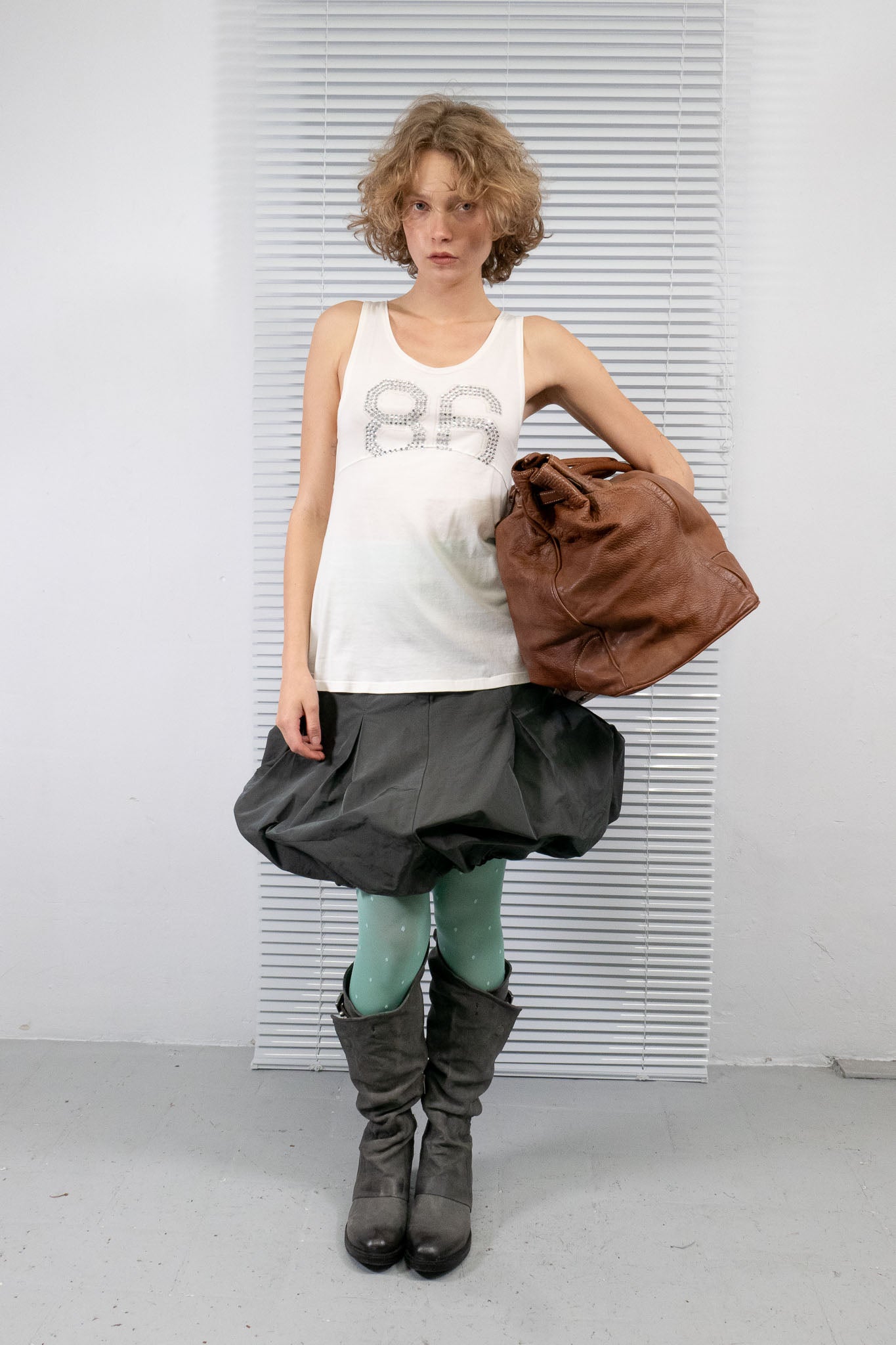 BUBBLED GREY SHEEN SKIRT