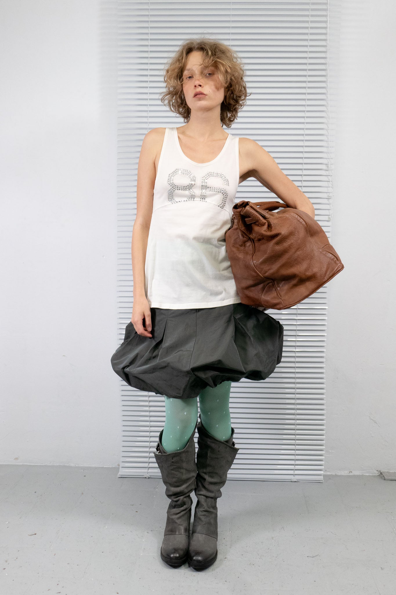 BUBBLED GREY SHEEN SKIRT
