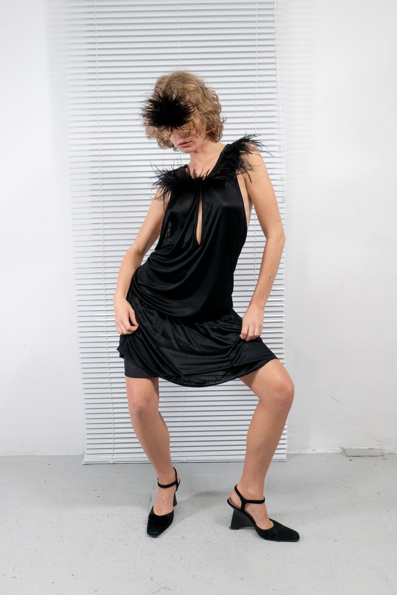 PINKO FEATHERS SLITS DRESS