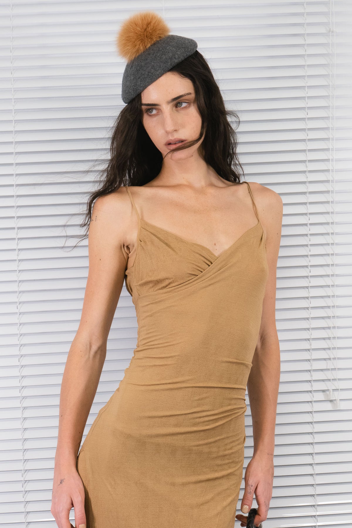PLEIN SUD NUDE MESH DRAPE ASYMMETRIC DRESS