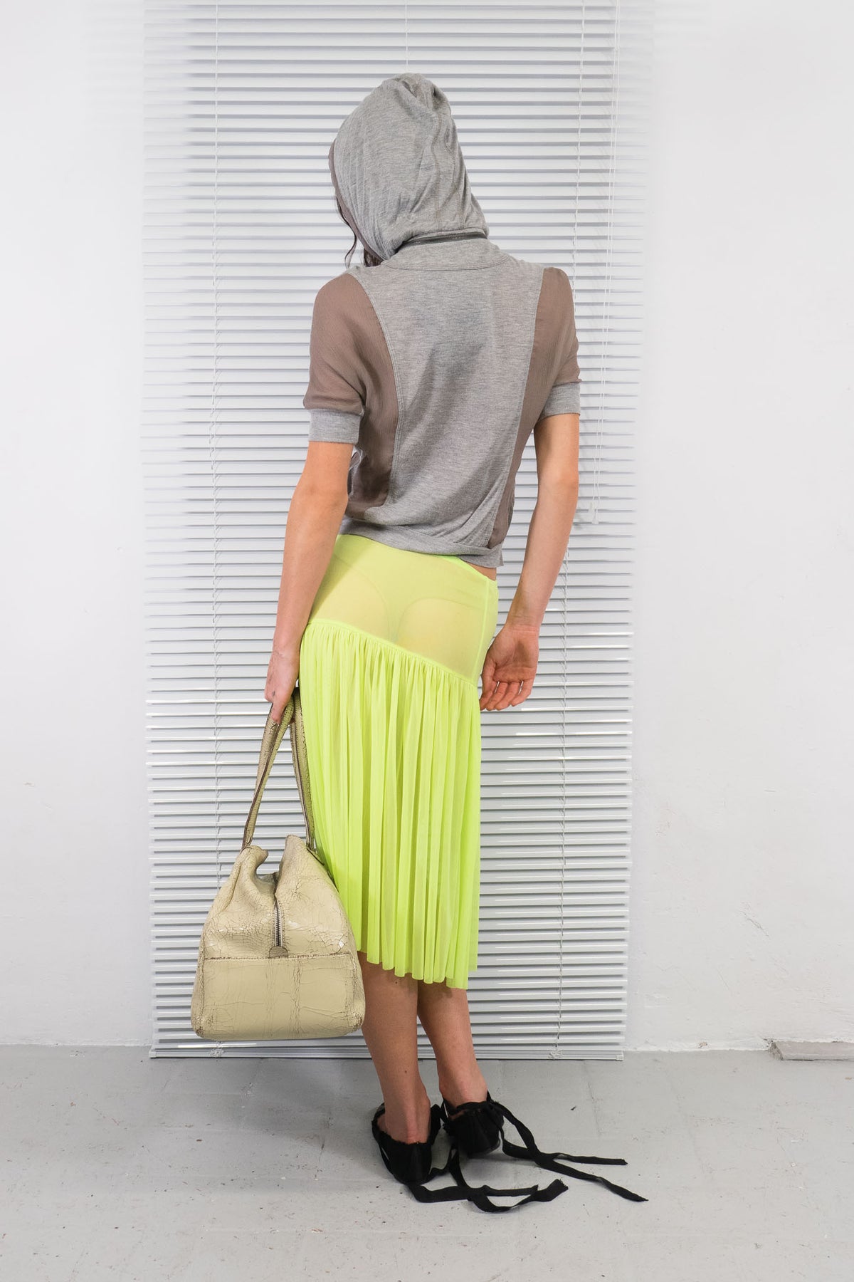 BROWN SHEER SILK ZIPPED HOODED TOP
