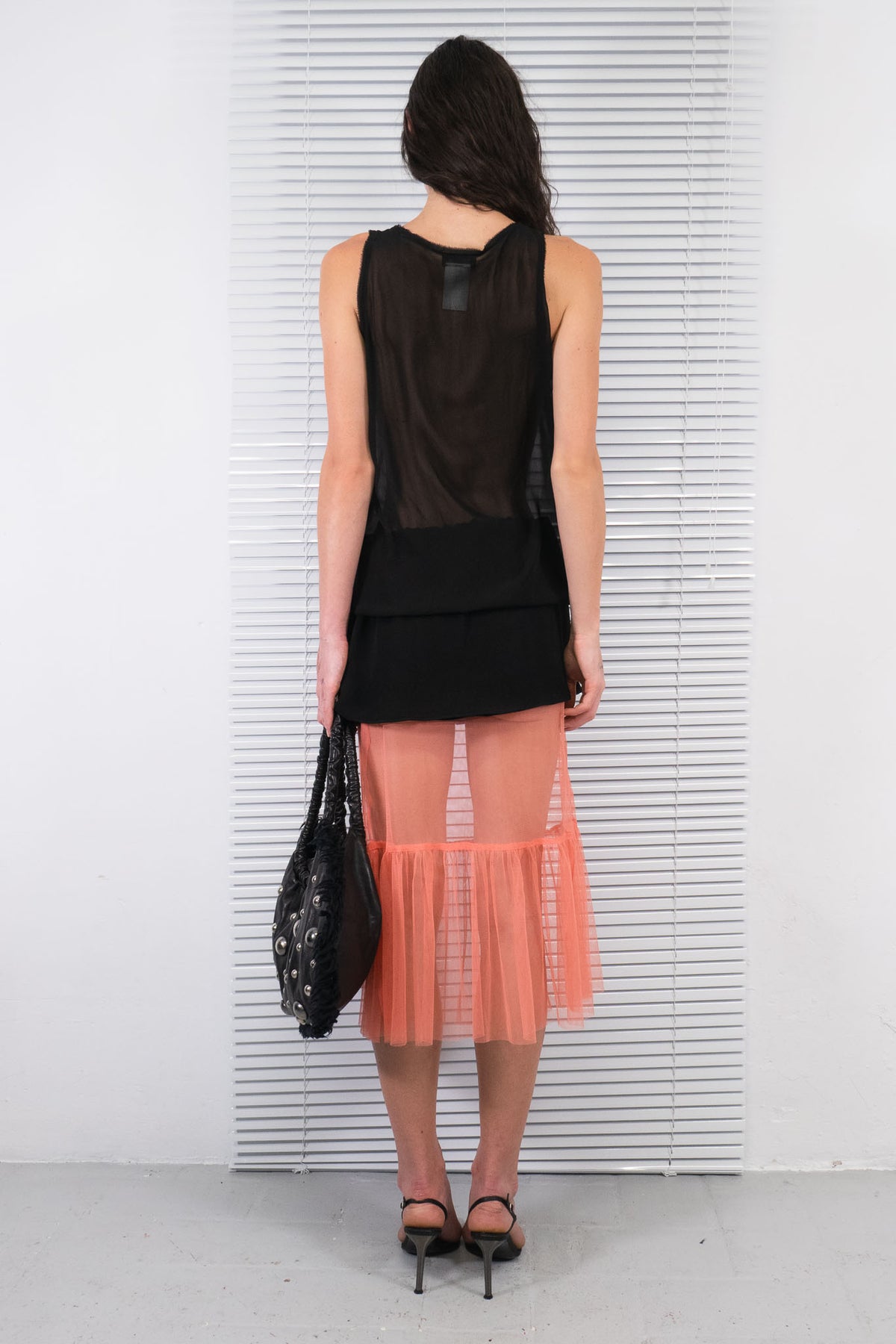 CORAL SHEER MESH DROP WAIST SKIRT