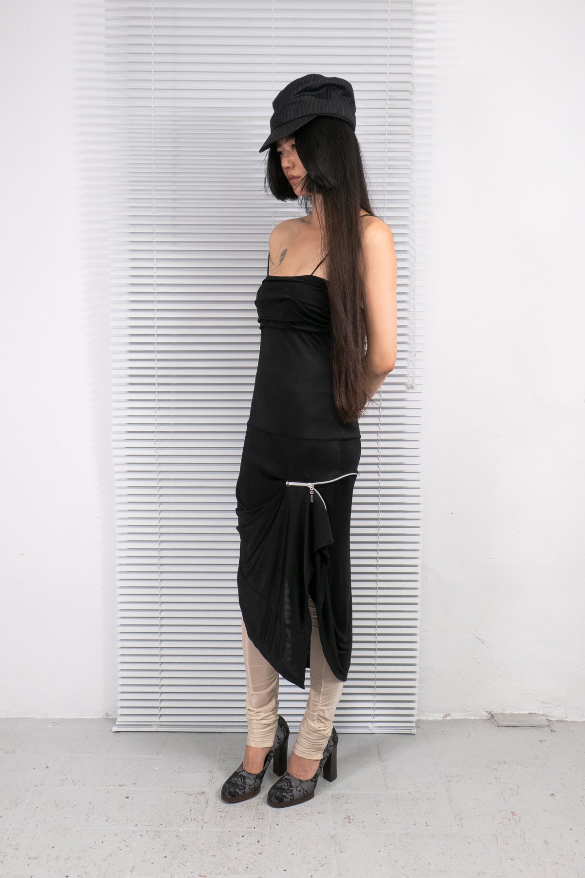 PINKO ASYMMETRIC ZIPPED DRAPED DRESS
