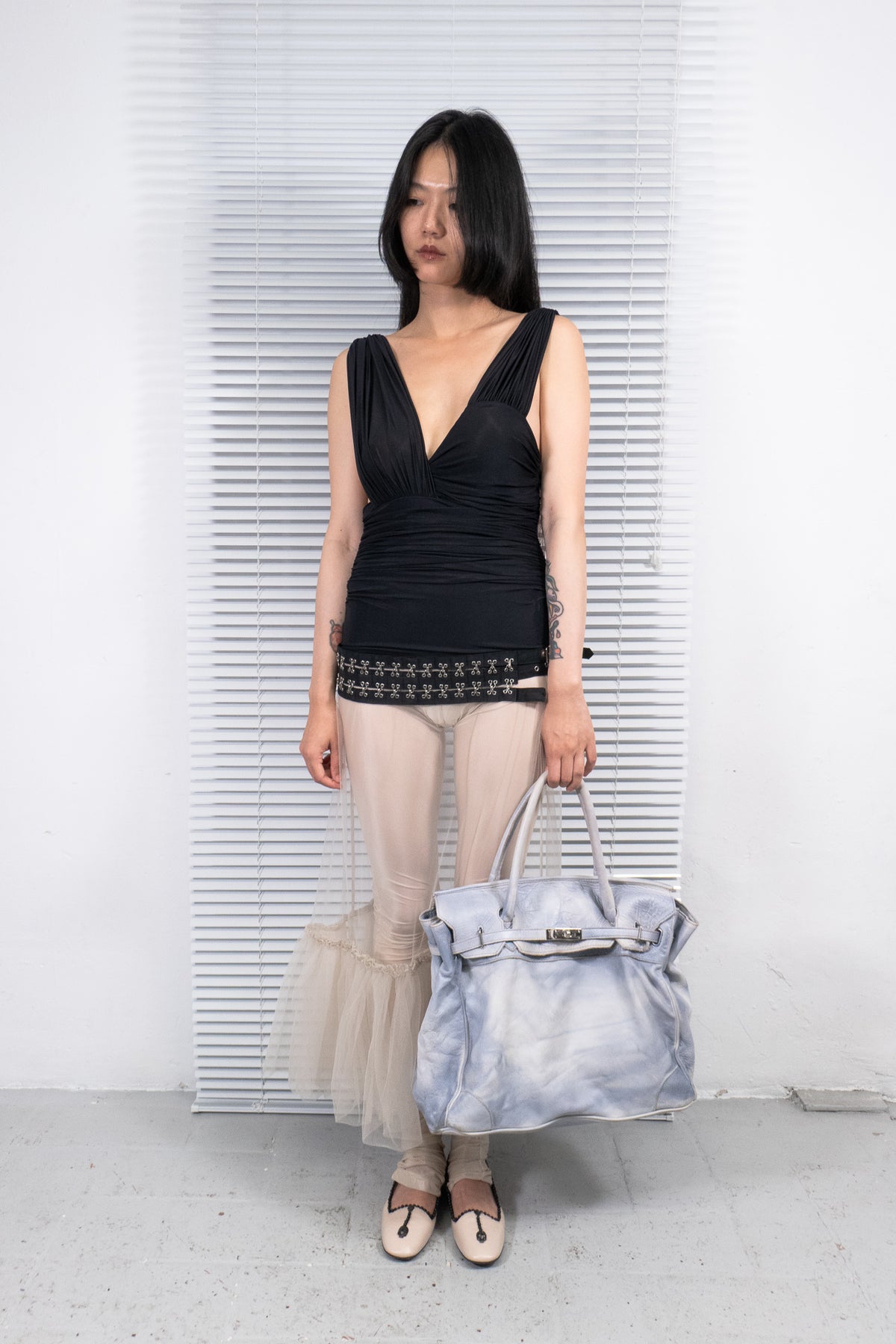 BLACK DRAPED PLUNGE TOP