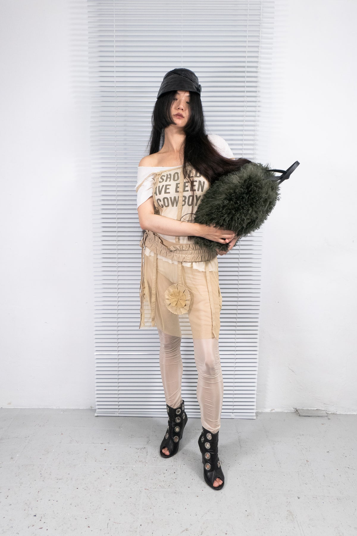 DARK GREEN FUR TOTE BAG
