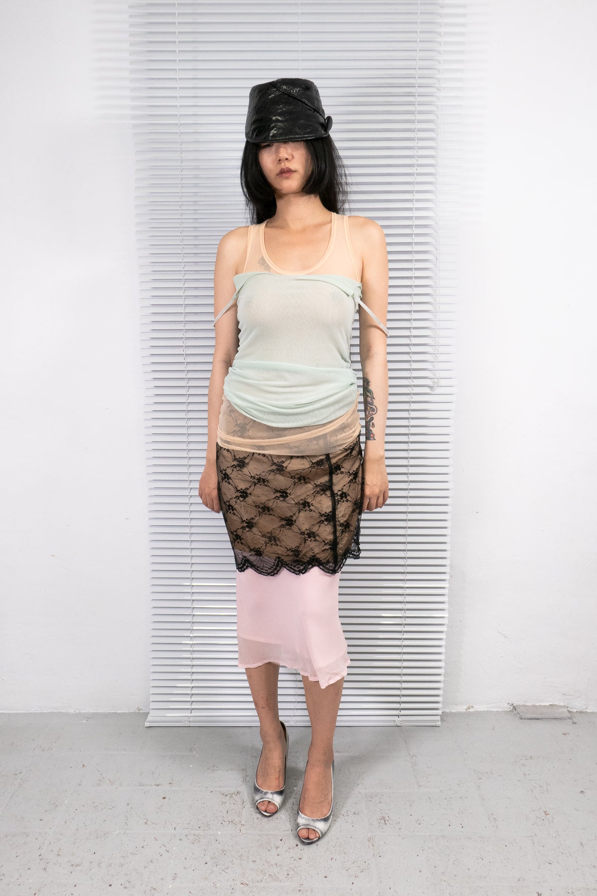 MINT SHEER MESH DOUBLE LAYERED TANK TOP
