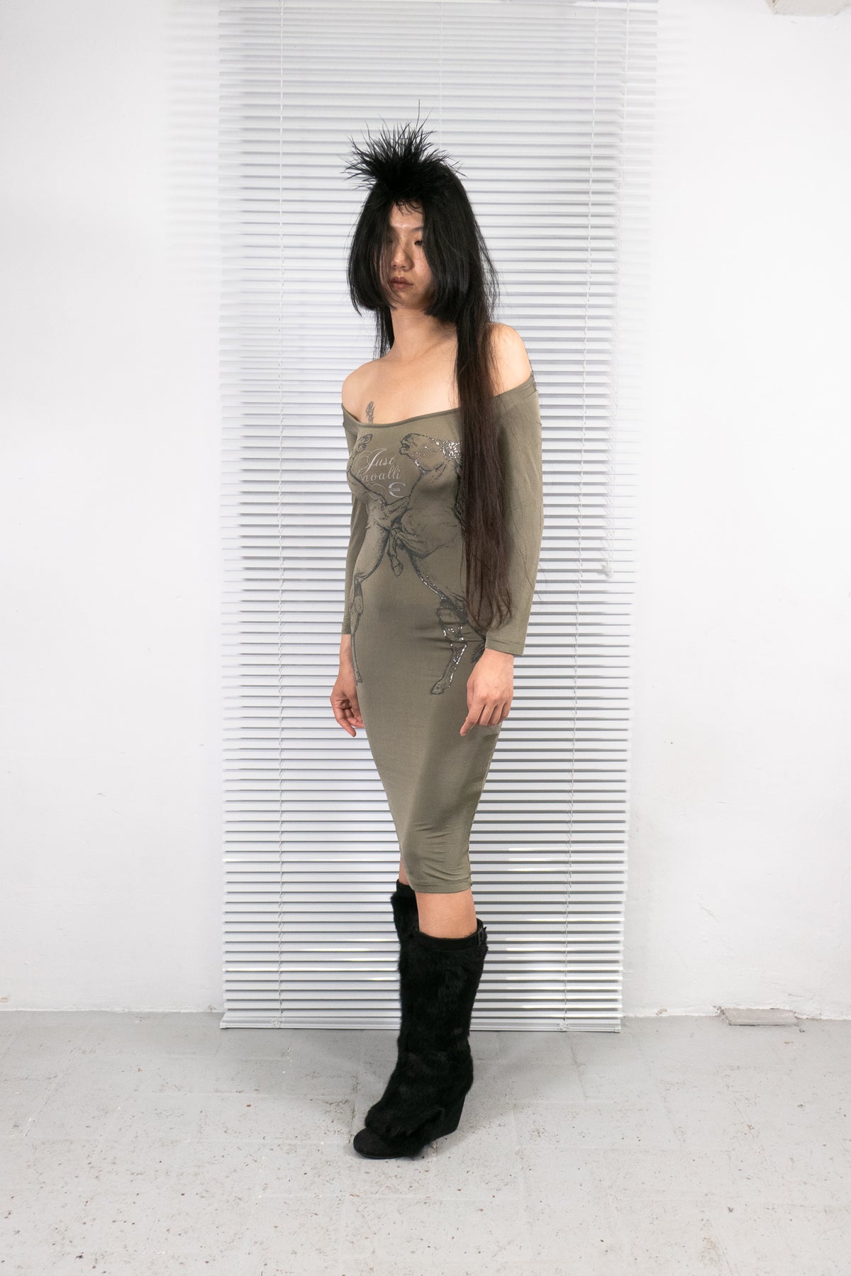 ROBERTO CAVALLI HORSE TEXTURED MIDI DRESS
