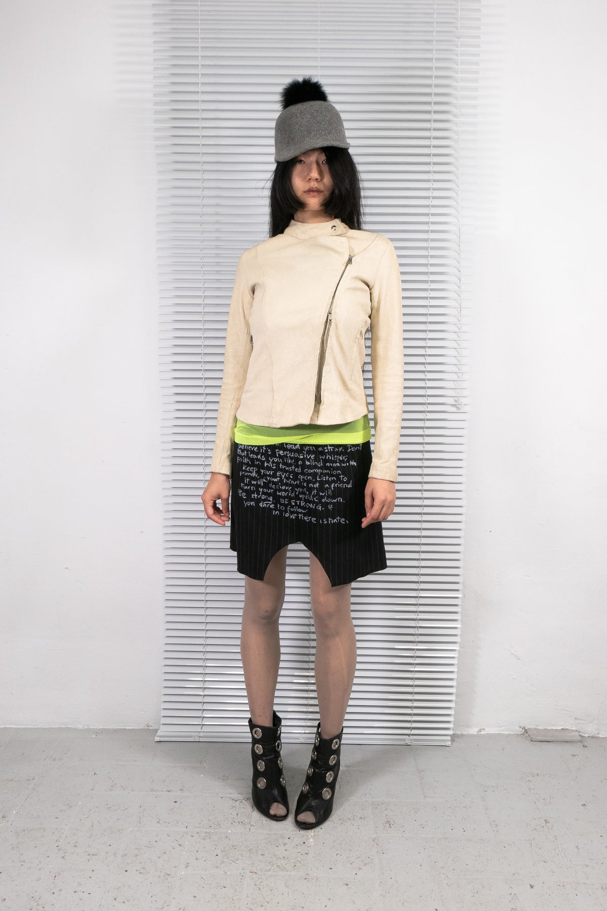 GIORGIO BRATO CREAM ASYMMETRIC LEATHER JACKET