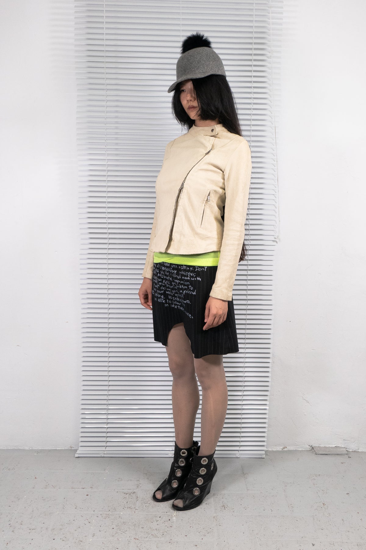 GIORGIO BRATO CREAM ASYMMETRIC LEATHER JACKET