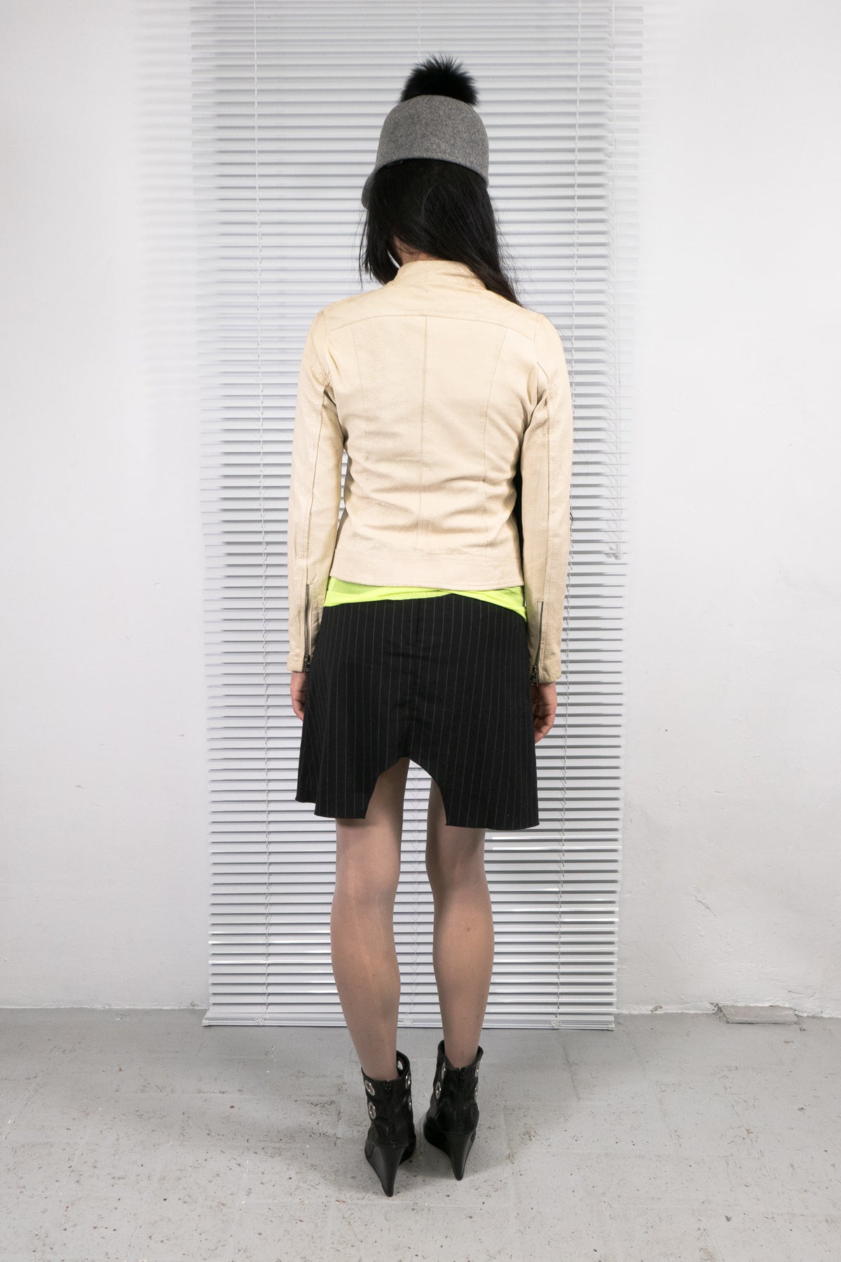 GIORGIO BRATO CREAM ASYMMETRIC LEATHER JACKET