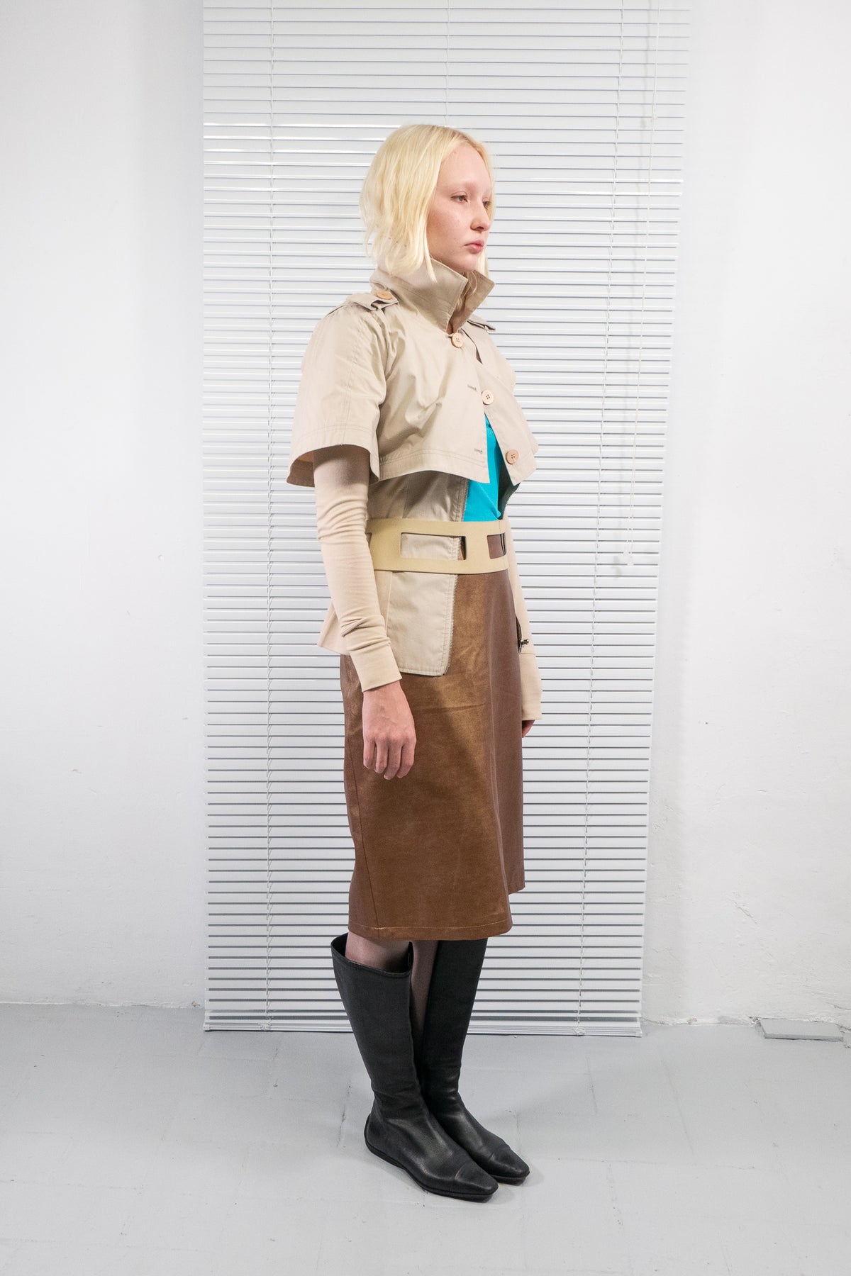 BEIGE ZIP DETAIL LAYERED JACKET