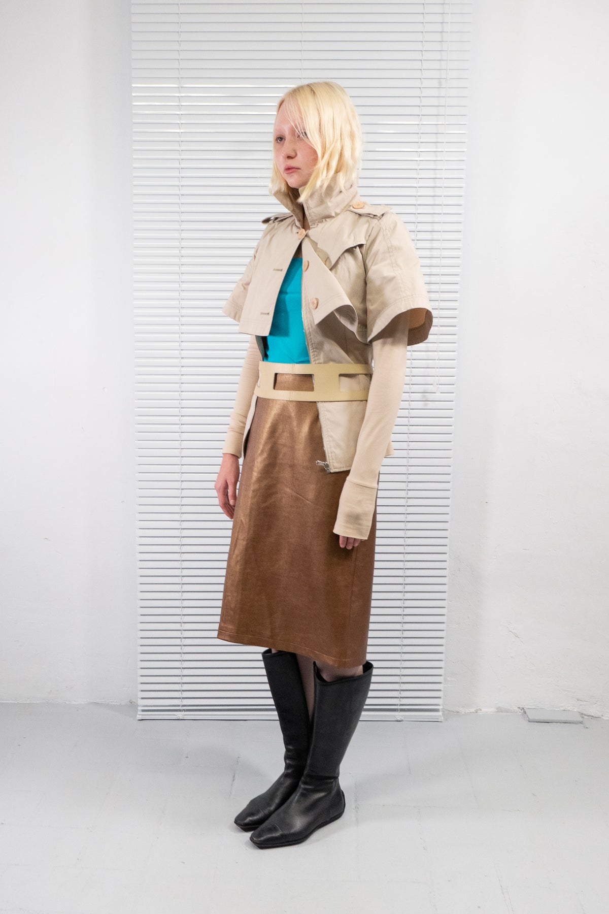 BEIGE ZIP DETAIL LAYERED JACKET