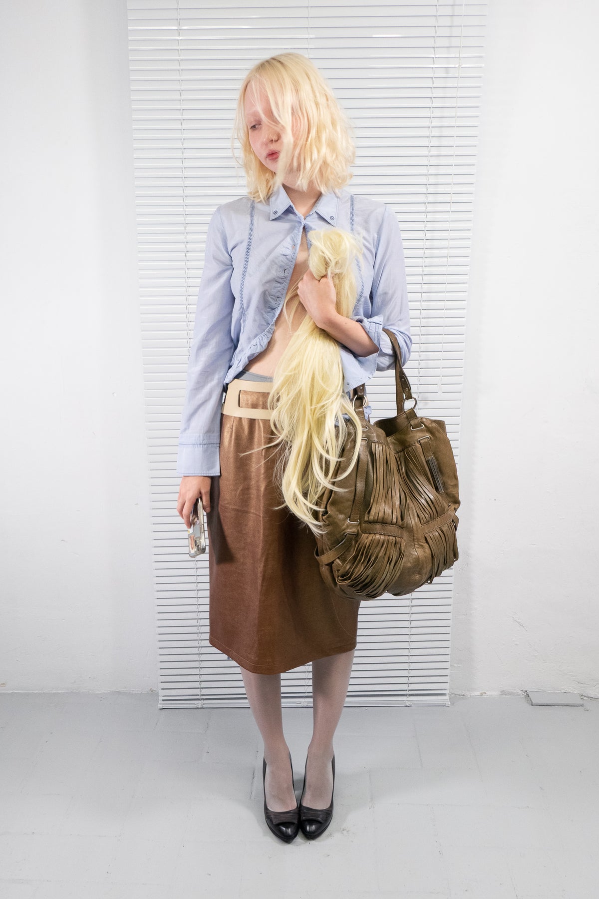 COSTUME NATIONAL BROWN LEATHER FRINGE TOTE BAG