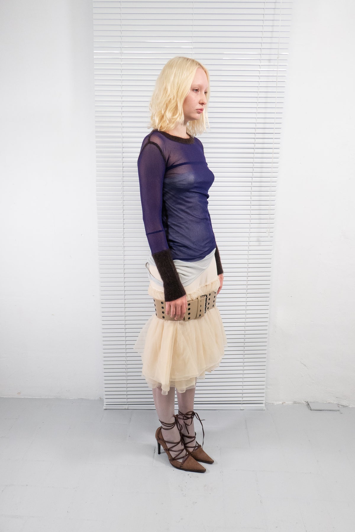 JEAN PAUL GAULTIER SHEER PURPLE LONG SLEEVE TOP