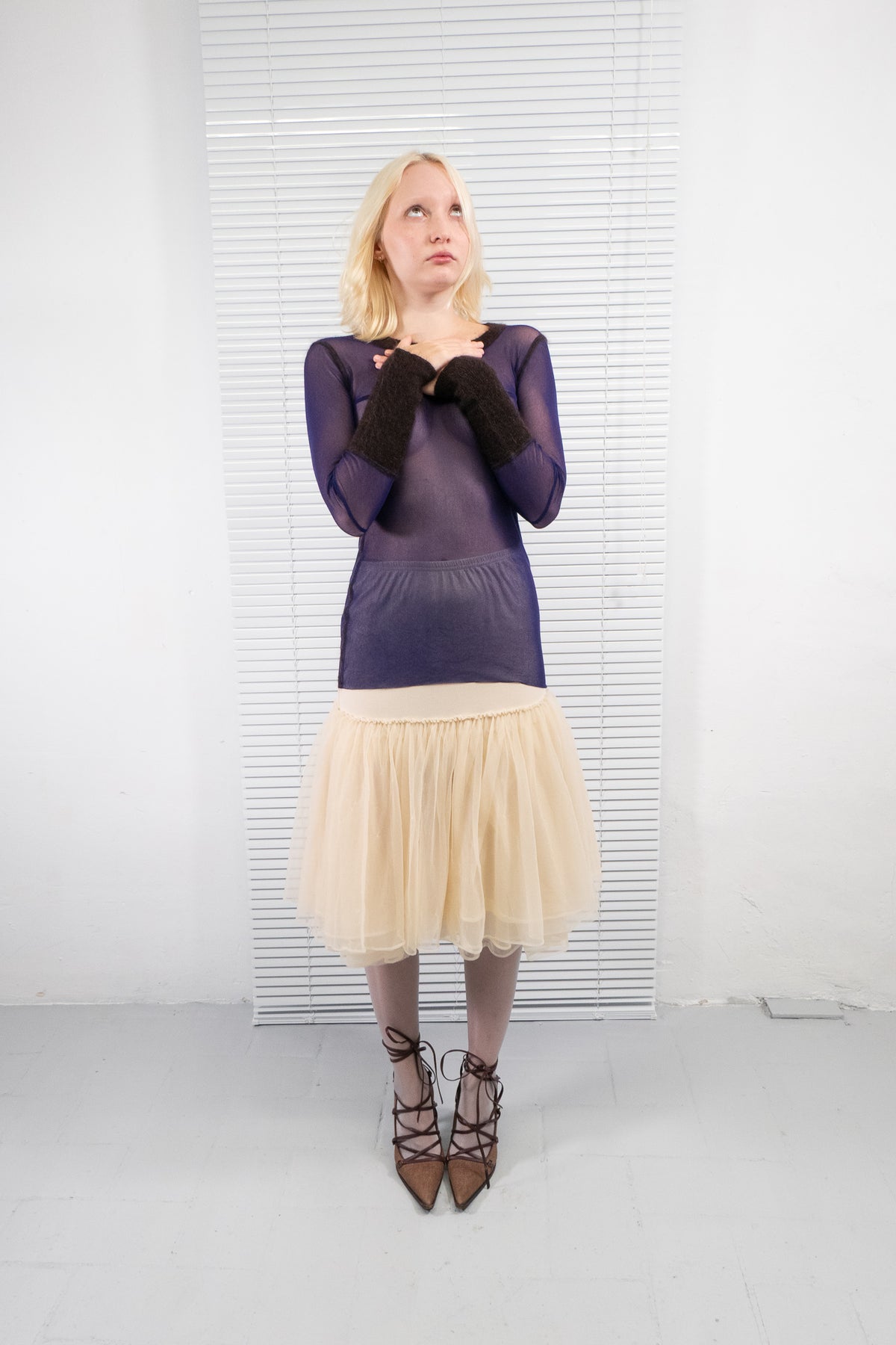 JEAN PAUL GAULTIER SHEER PURPLE LONG SLEEVE TOP