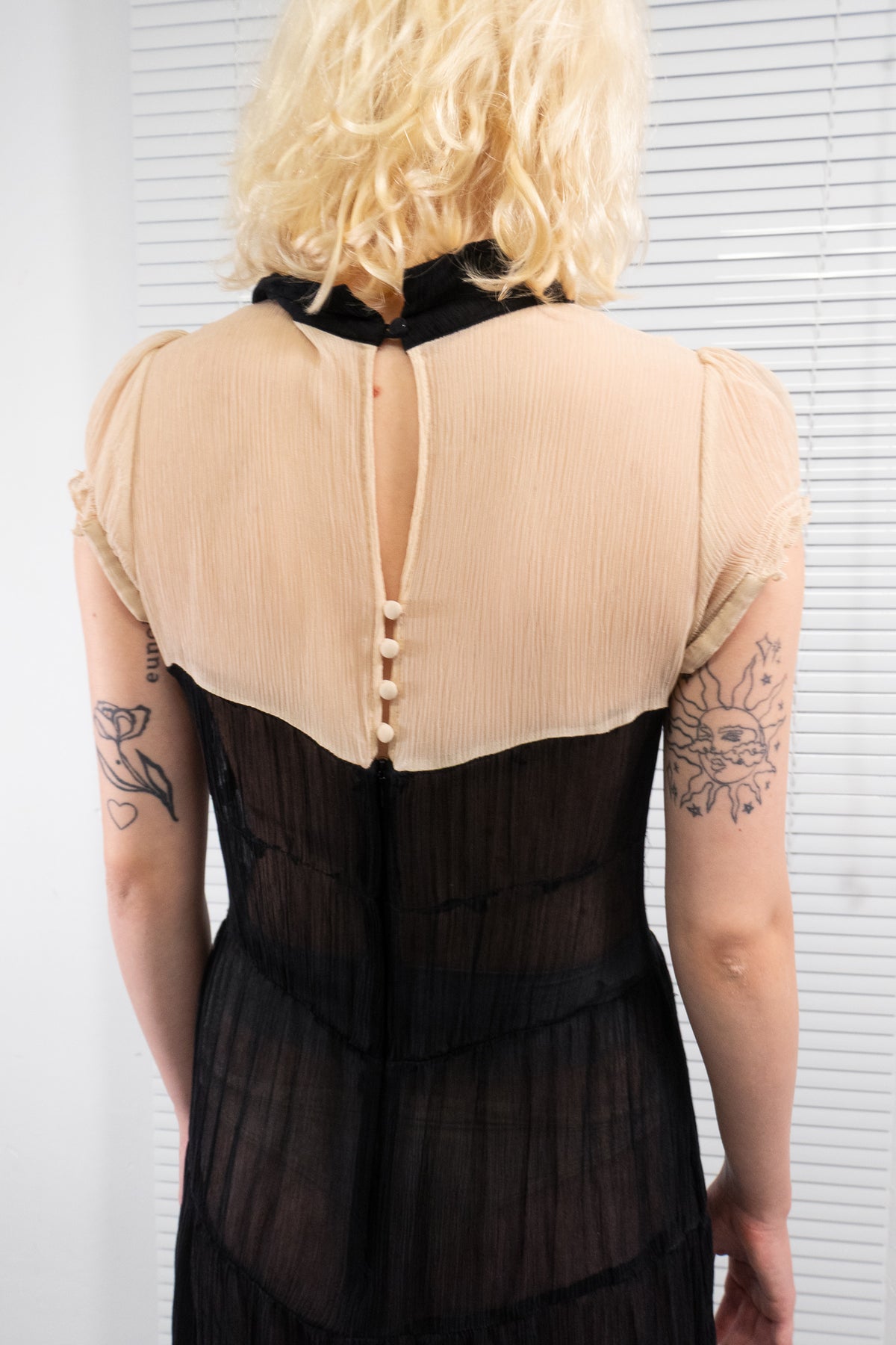 TWO-TONED SILK SHEER MIDI DRESS