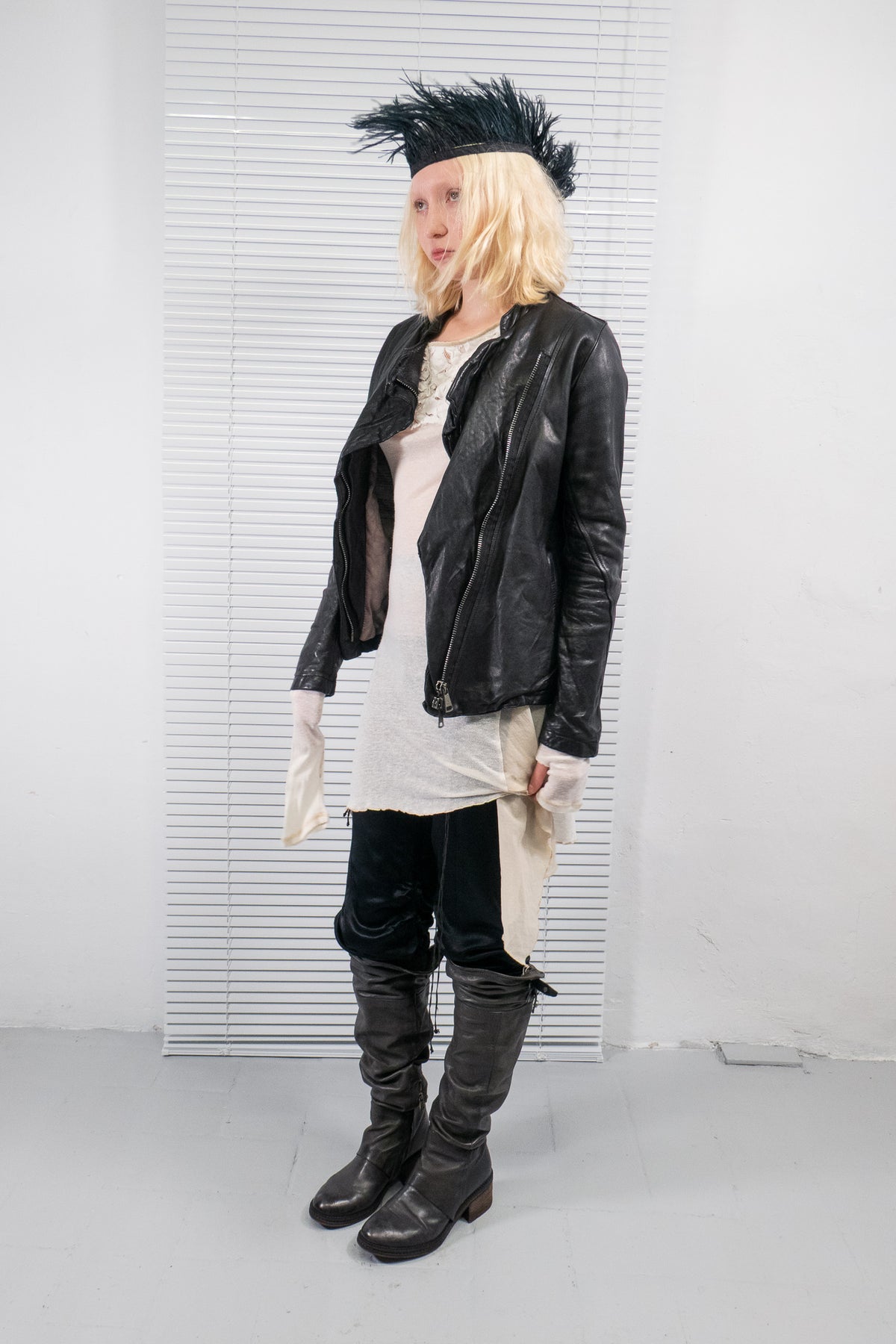 GIORGIO BRATO BLACK ASYMMETRIC LEATHER JACKET