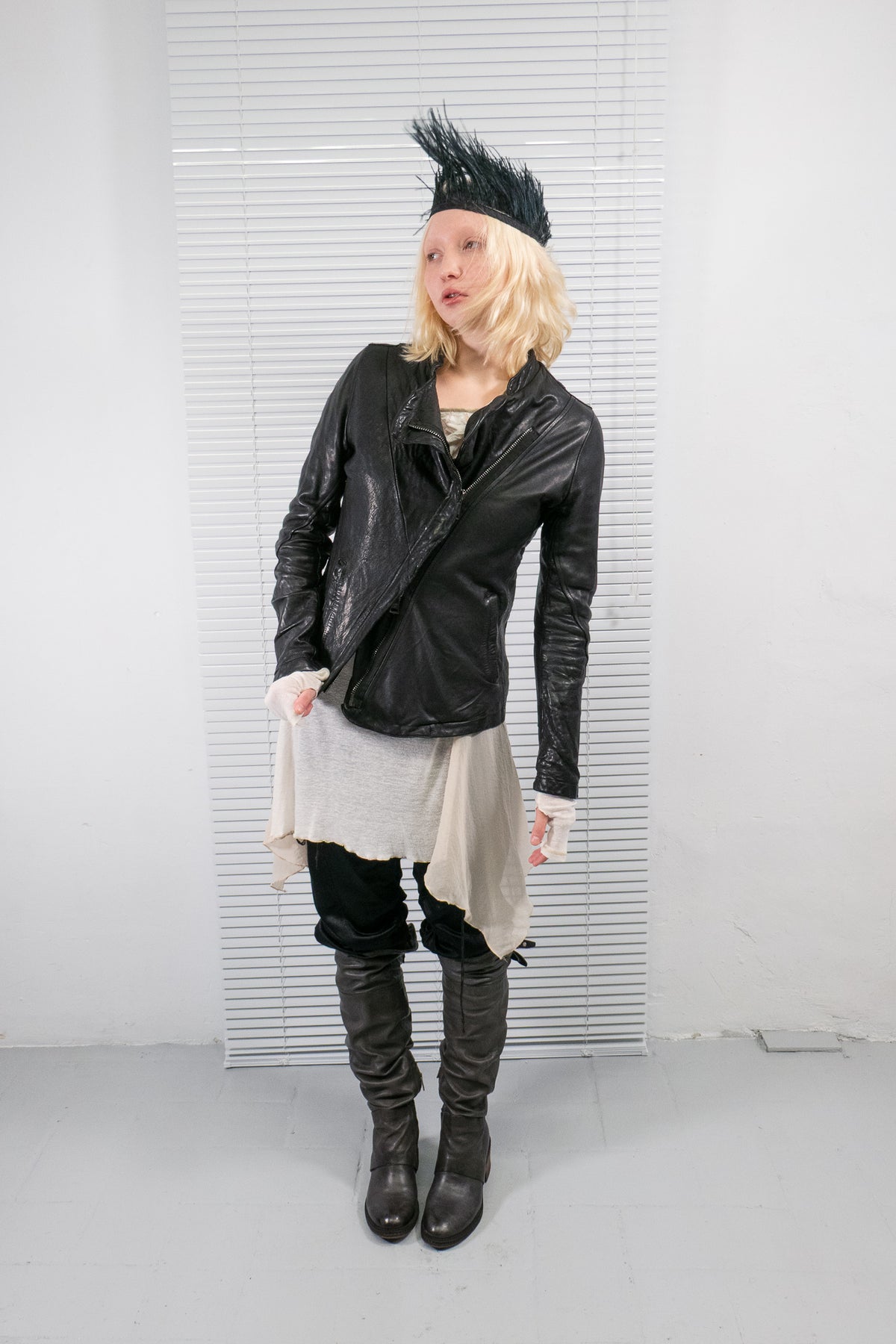 GIORGIO BRATO BLACK ASYMMETRIC LEATHER JACKET