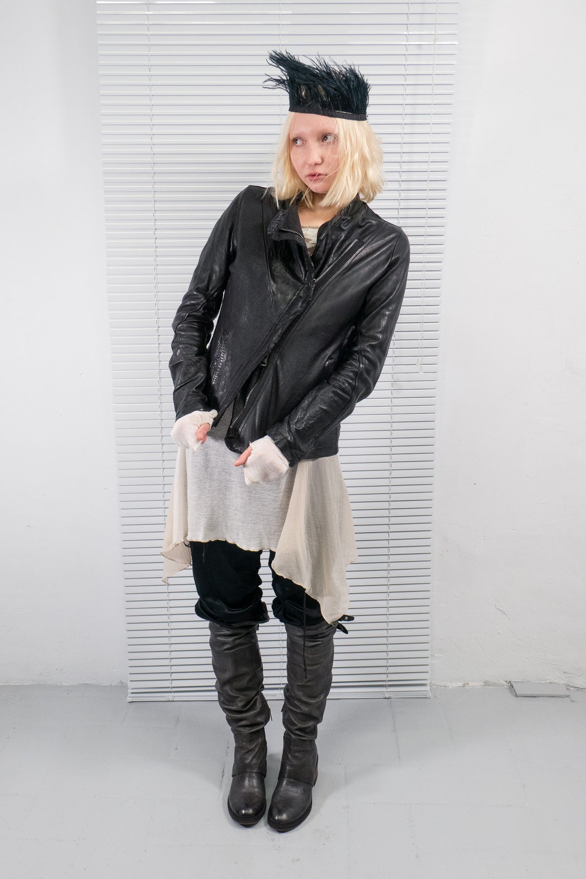 GIORGIO BRATO BLACK ASYMMETRIC LEATHER JACKET
