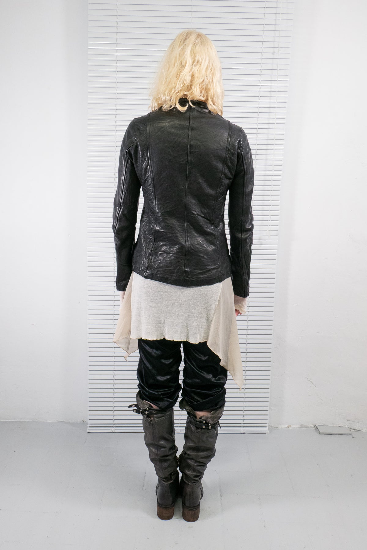 GIORGIO BRATO BLACK ASYMMETRIC LEATHER JACKET