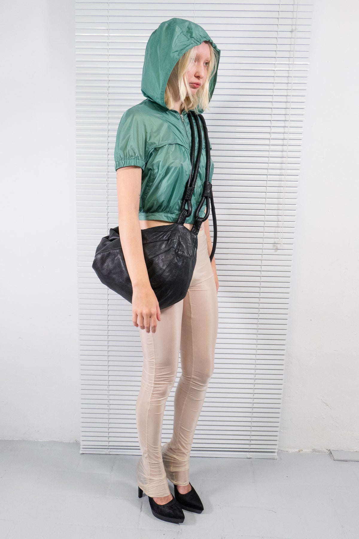 BLACK LEATHER MULTI-STRAP BACKPACK BAG