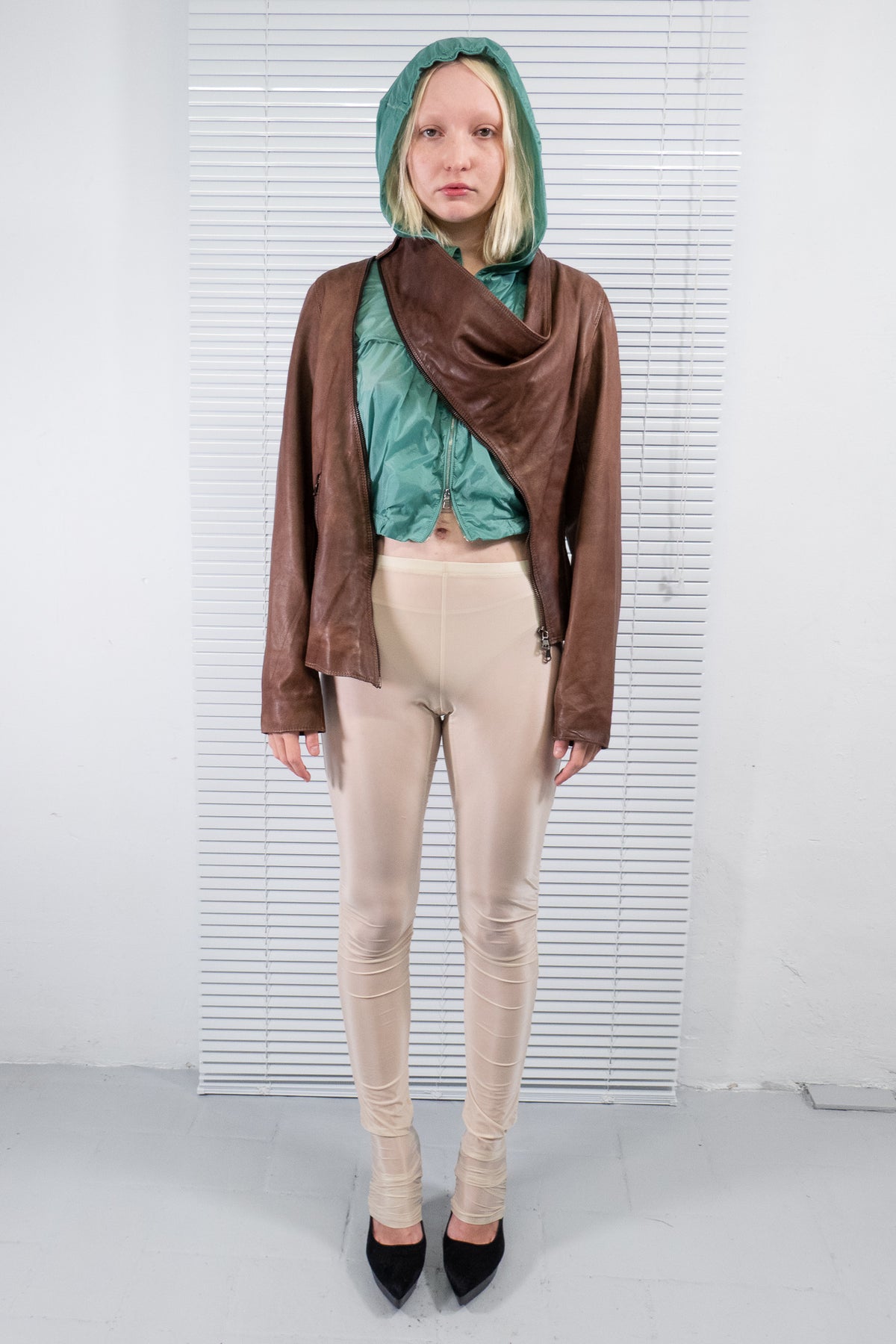 BROWN ASYMMETRIC ZIP LEATHER JACKET