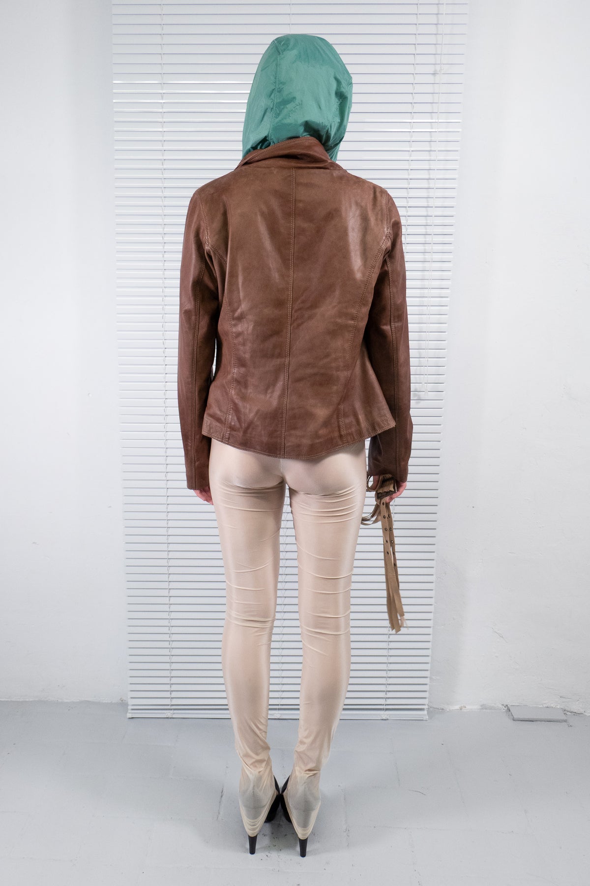 BROWN ASYMMETRIC ZIP LEATHER JACKET