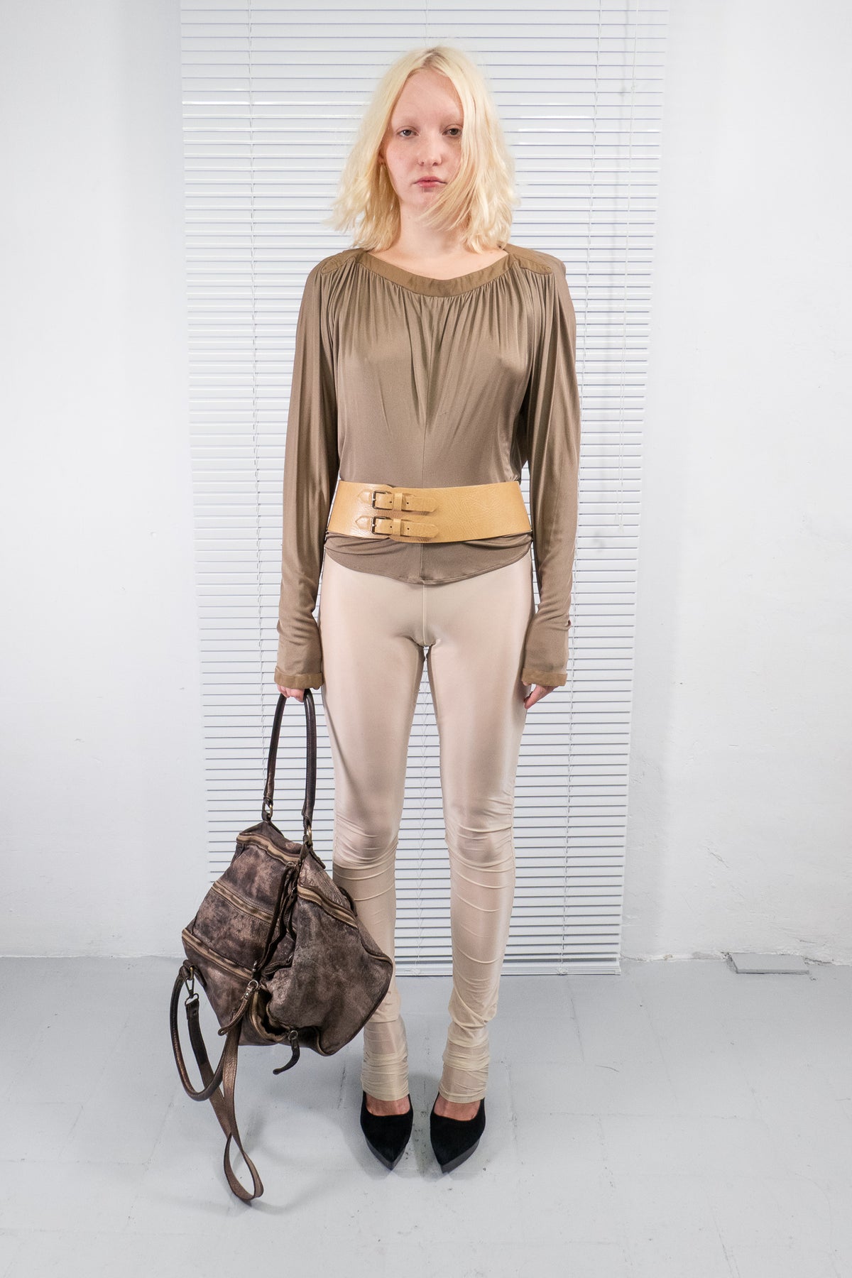GIANNI VERSACE DRAPED LONG SLEEVE TOP