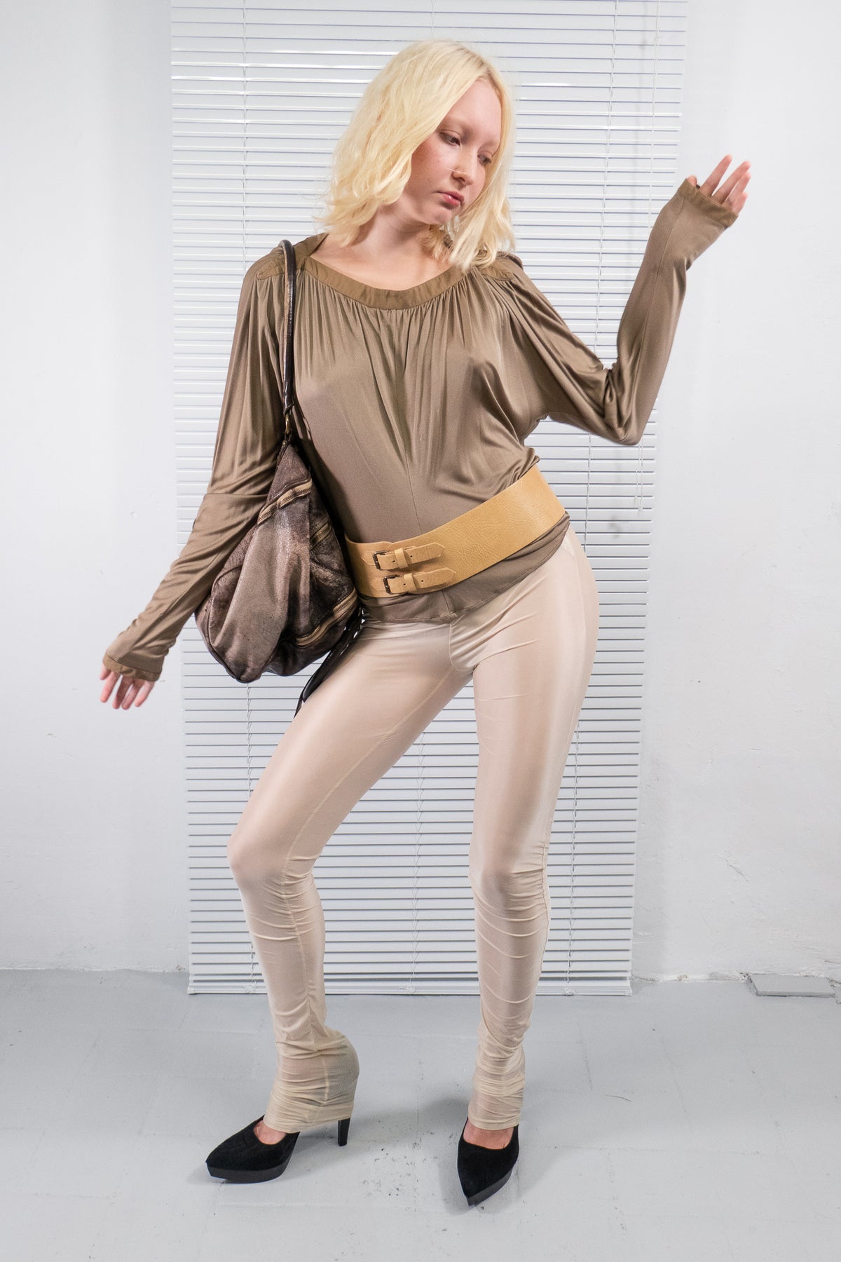 GIANNI VERSACE DRAPED LONG SLEEVE TOP
