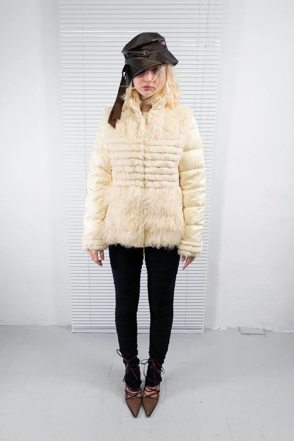 IVORY FUR TRIMMED DOWN PUFFER JACKET