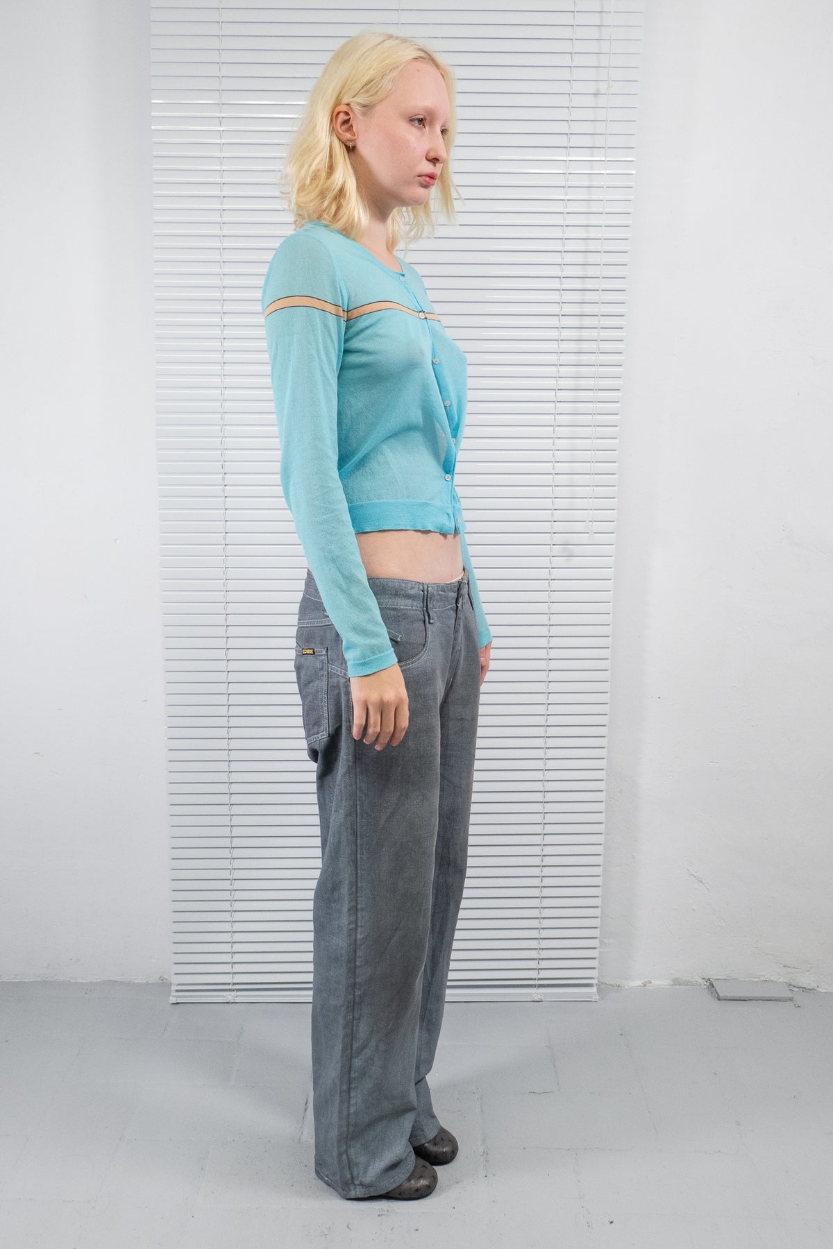 TURQUOISE STRIPED KNIT TOP