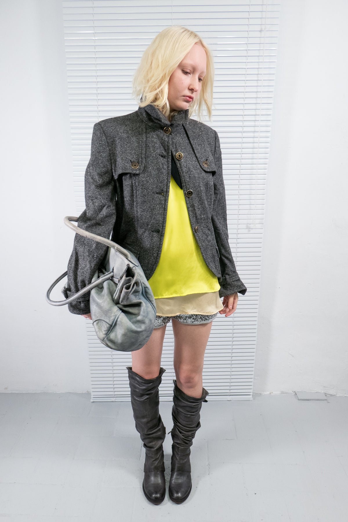 ICEBERG GREY WOOL POCKET COAT