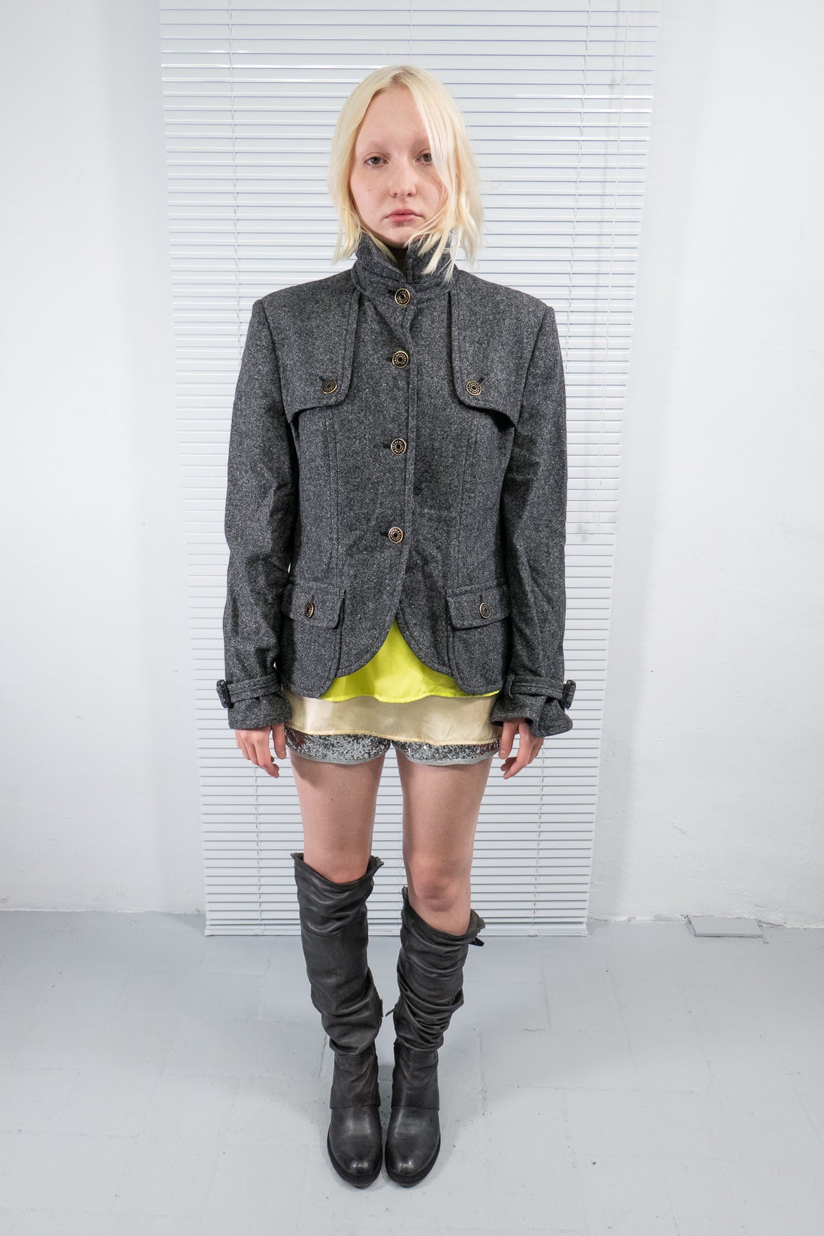 ICEBERG GREY WOOL POCKET COAT