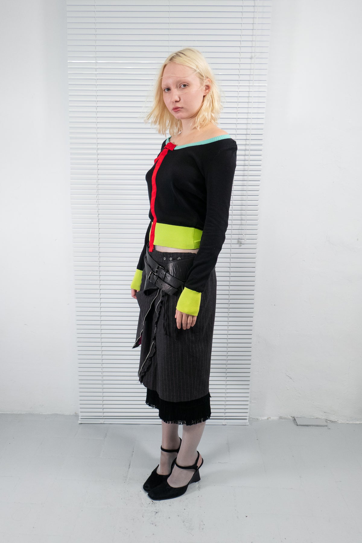 MOSCHINO COLOR BLOCK BOW KNIT TOP
