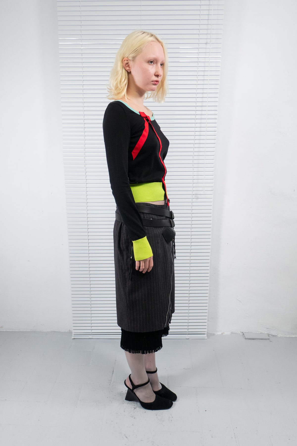 MOSCHINO COLOR BLOCK BOW KNIT TOP