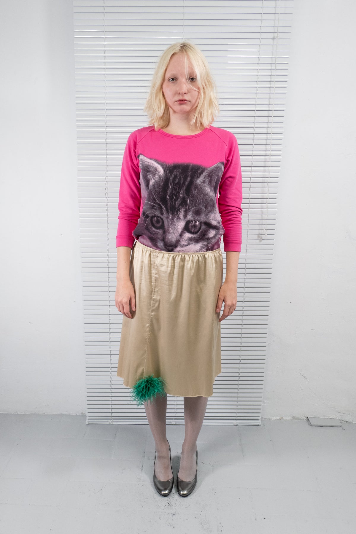 JEAN PAUL GAULTIER CHAMPAGNE SATIN MIDI SKIRT