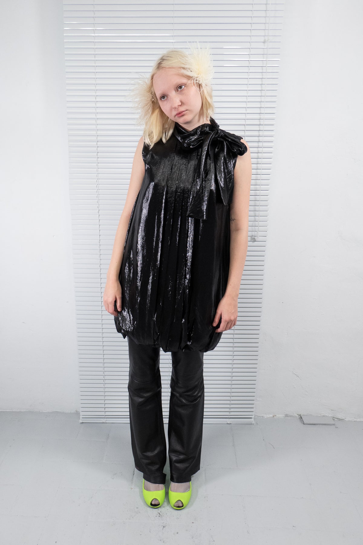 ICEBERG BOW METALLIC DRAPED MINI DRESS
