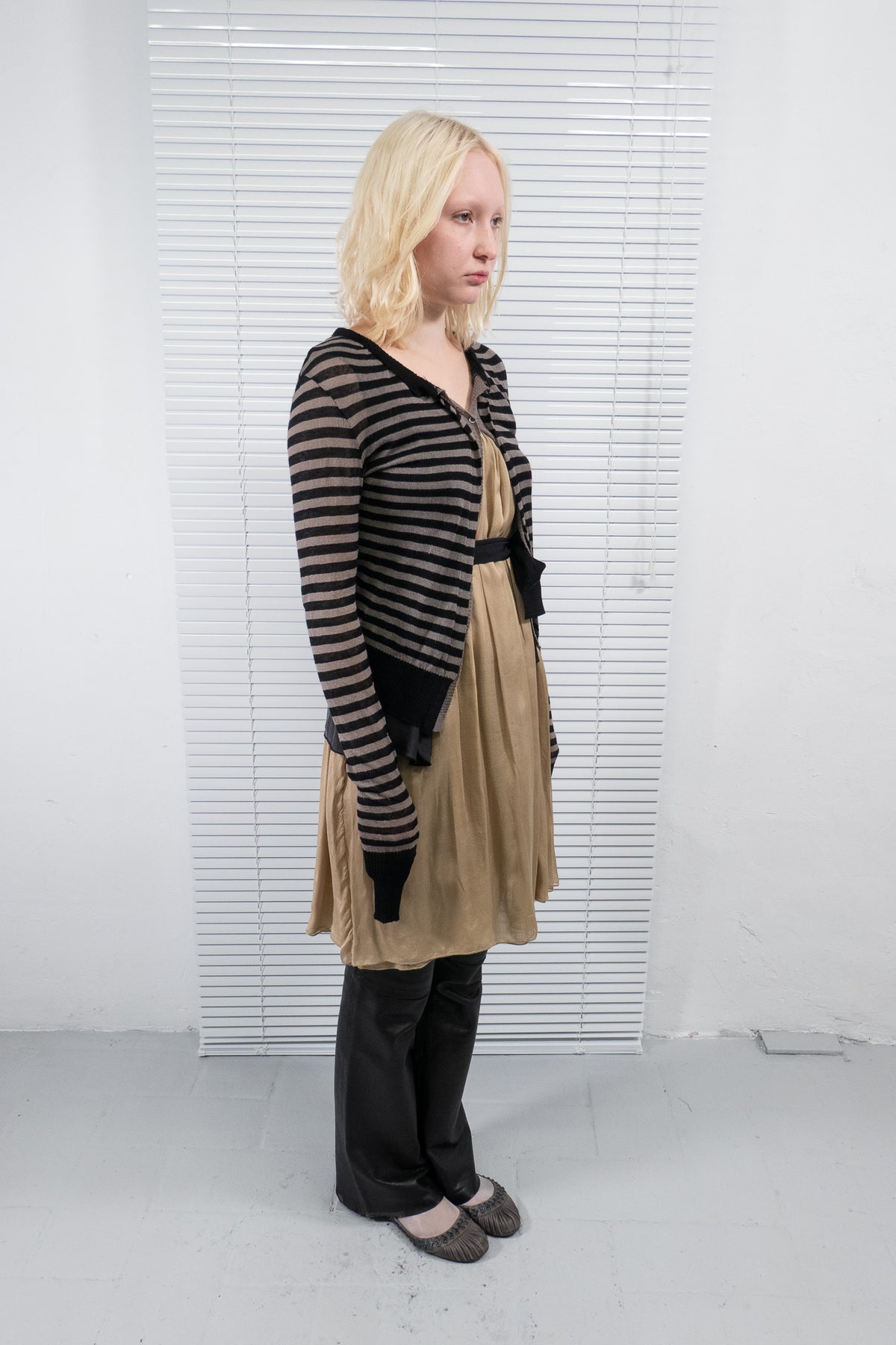 STRIPED SILK KNIT LAYERED CARDIGAN