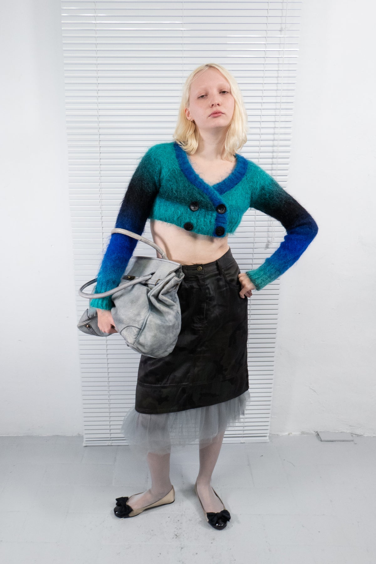 BLUE AND TURQUOISE MOHAIR CROPPED CARDIGAN