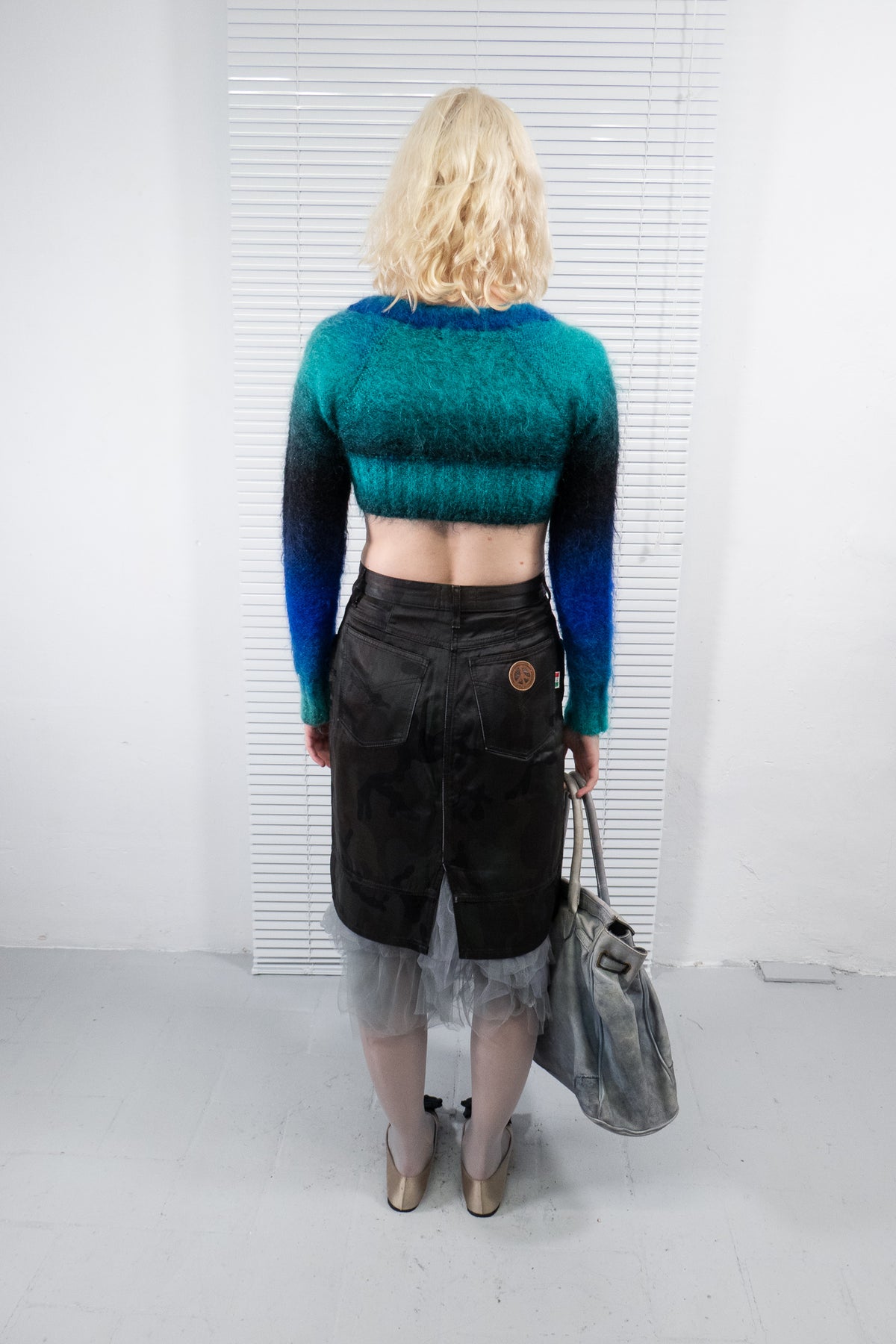 BLUE AND TURQUOISE MOHAIR CROPPED CARDIGAN