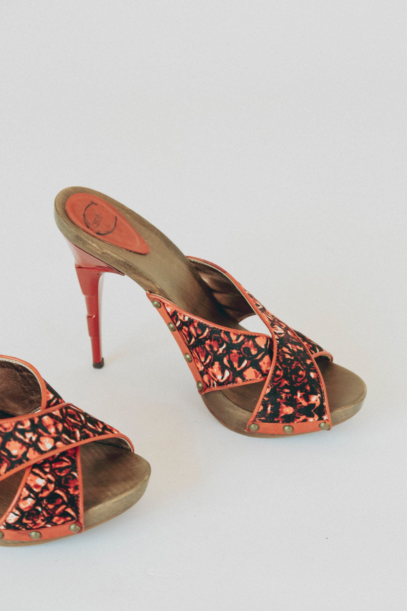Just Cavalli Metallic Heel Cloth Mules(38)