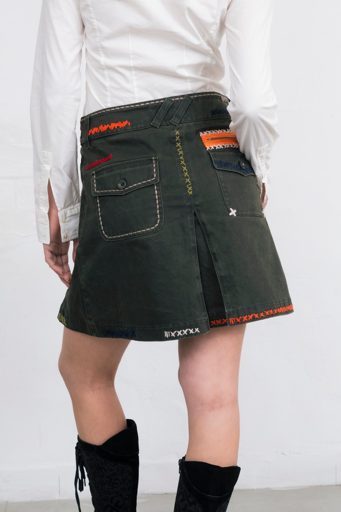 Moschino Khaki Pleated Skirt