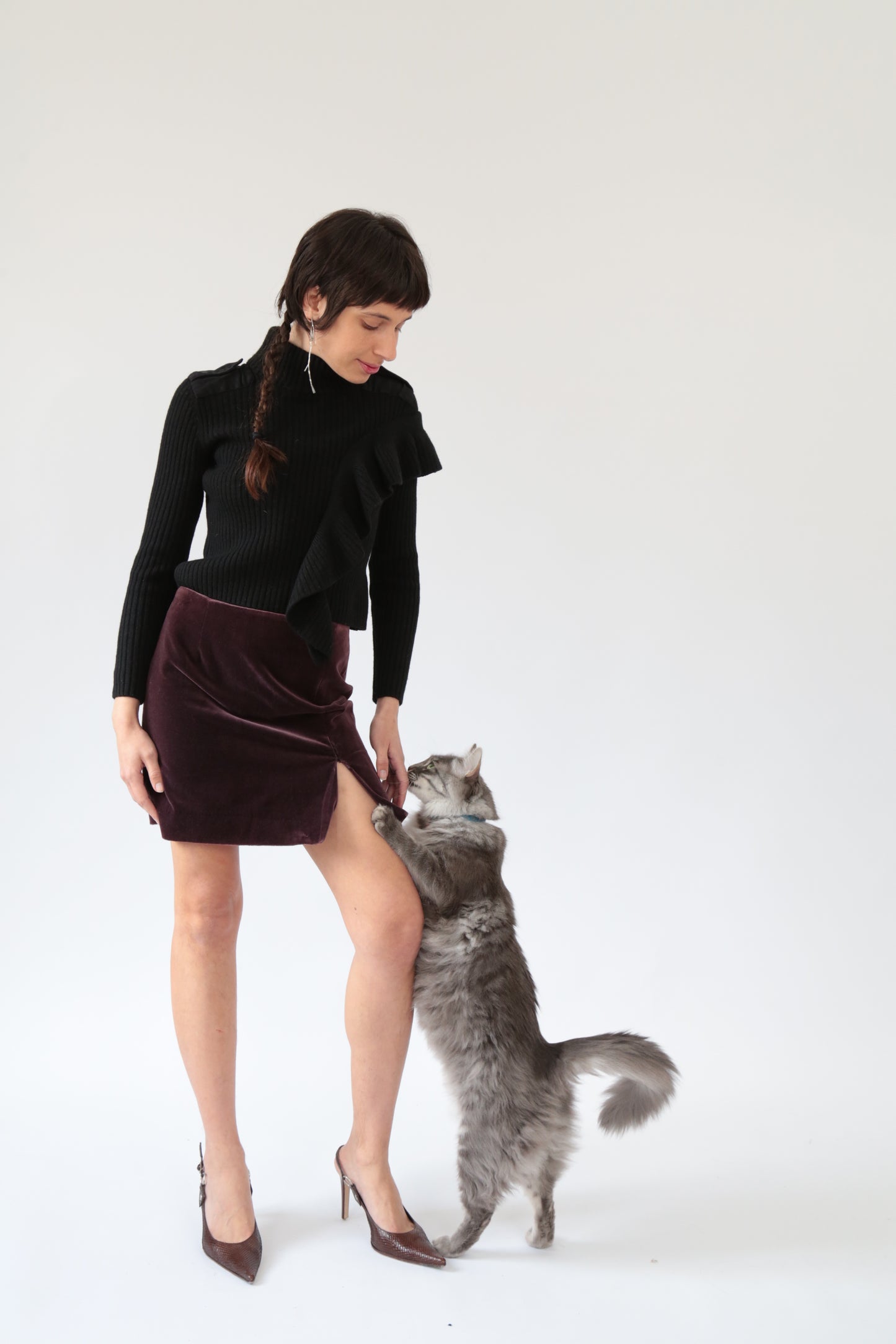Miss Sixty Asymmetrical Ruffle Ribbed Sweater