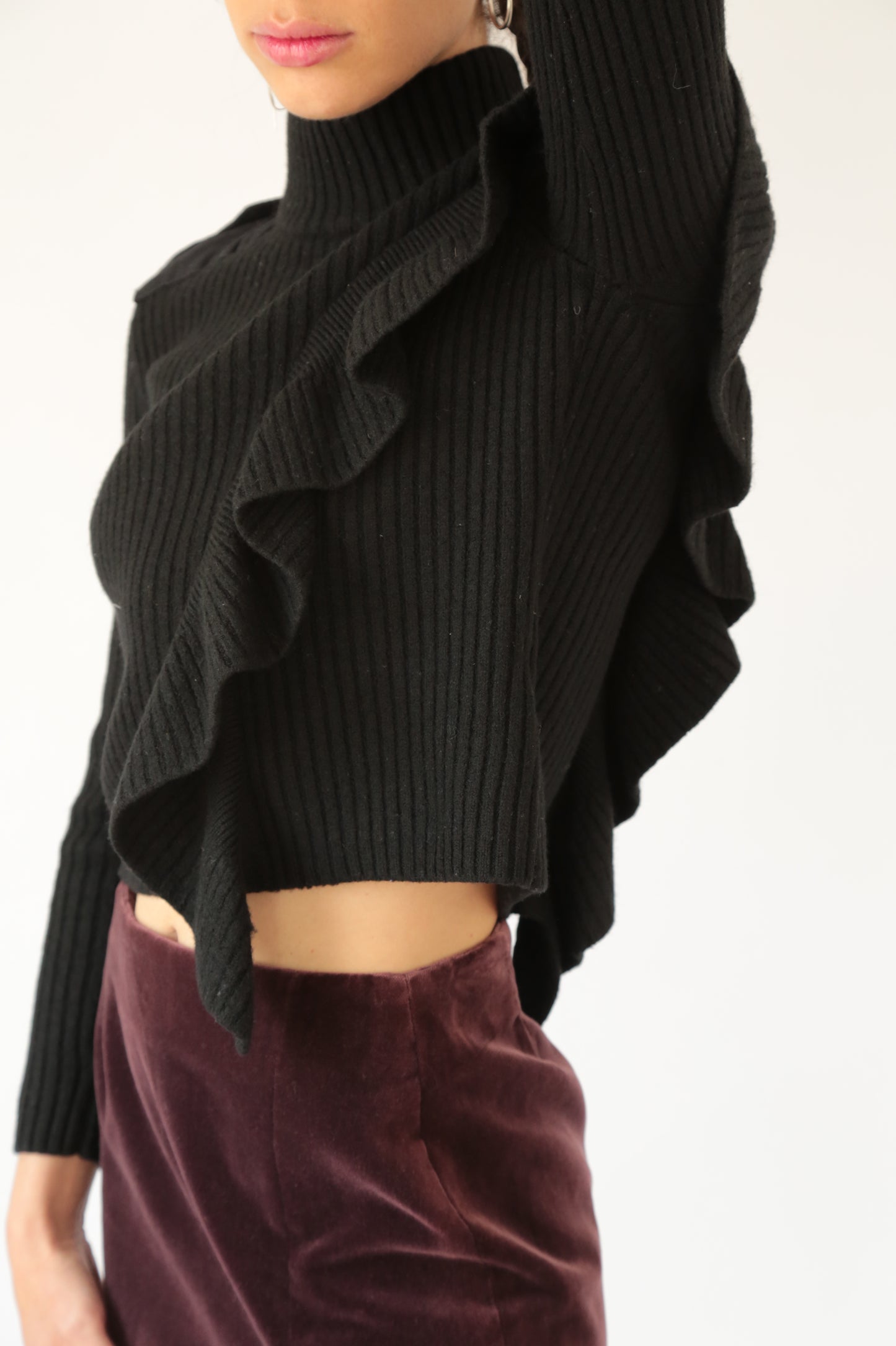 Miss Sixty Asymmetrical Ruffle Ribbed Sweater