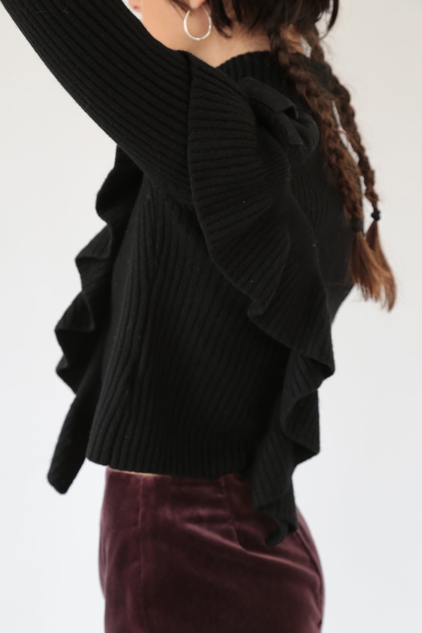 Miss Sixty Asymmetrical Ruffle Ribbed Sweater