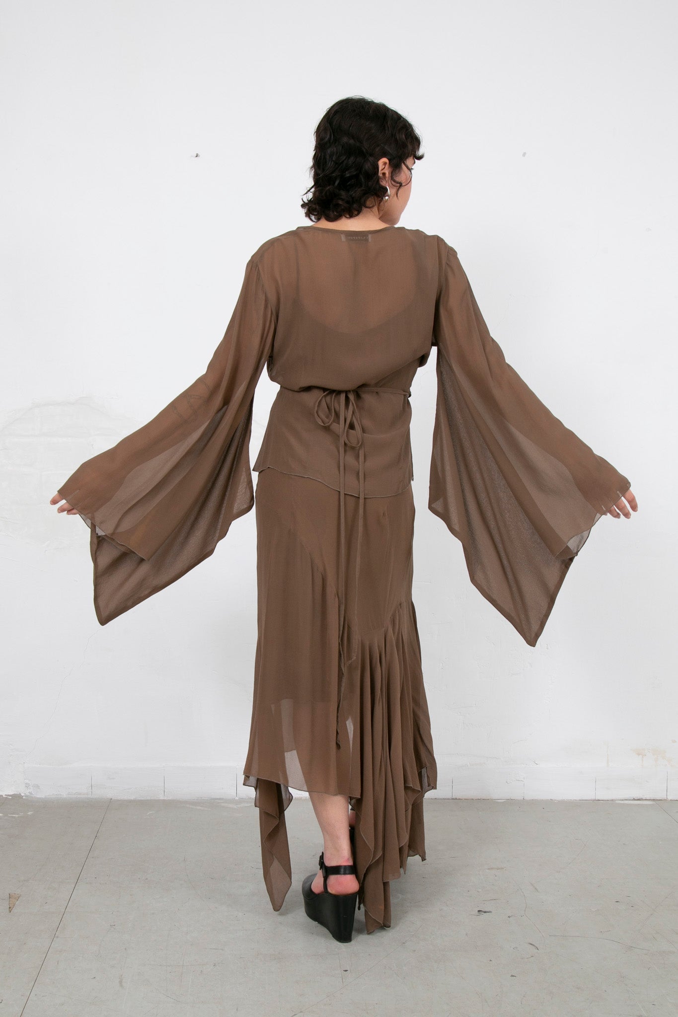 Ruffles Silk Dress and Wrap Top Set